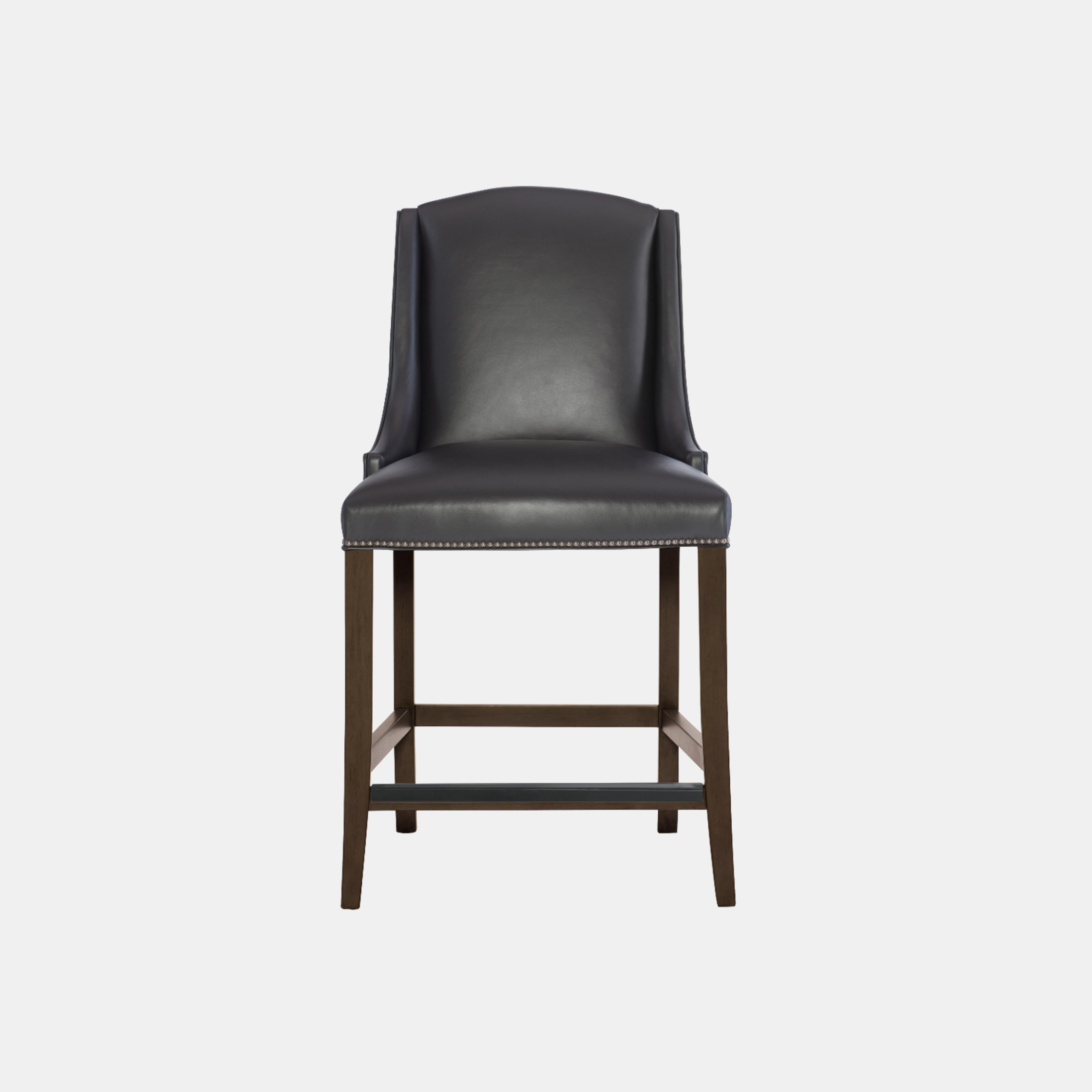Slope Bar Stool 24.5”w x 26”d x 47-3/8”h Available in fabric and leather. Wood finish available in cocoa (shown), smoke, or chalk. Also available as counter stool and dining chair. SKU5930BHT