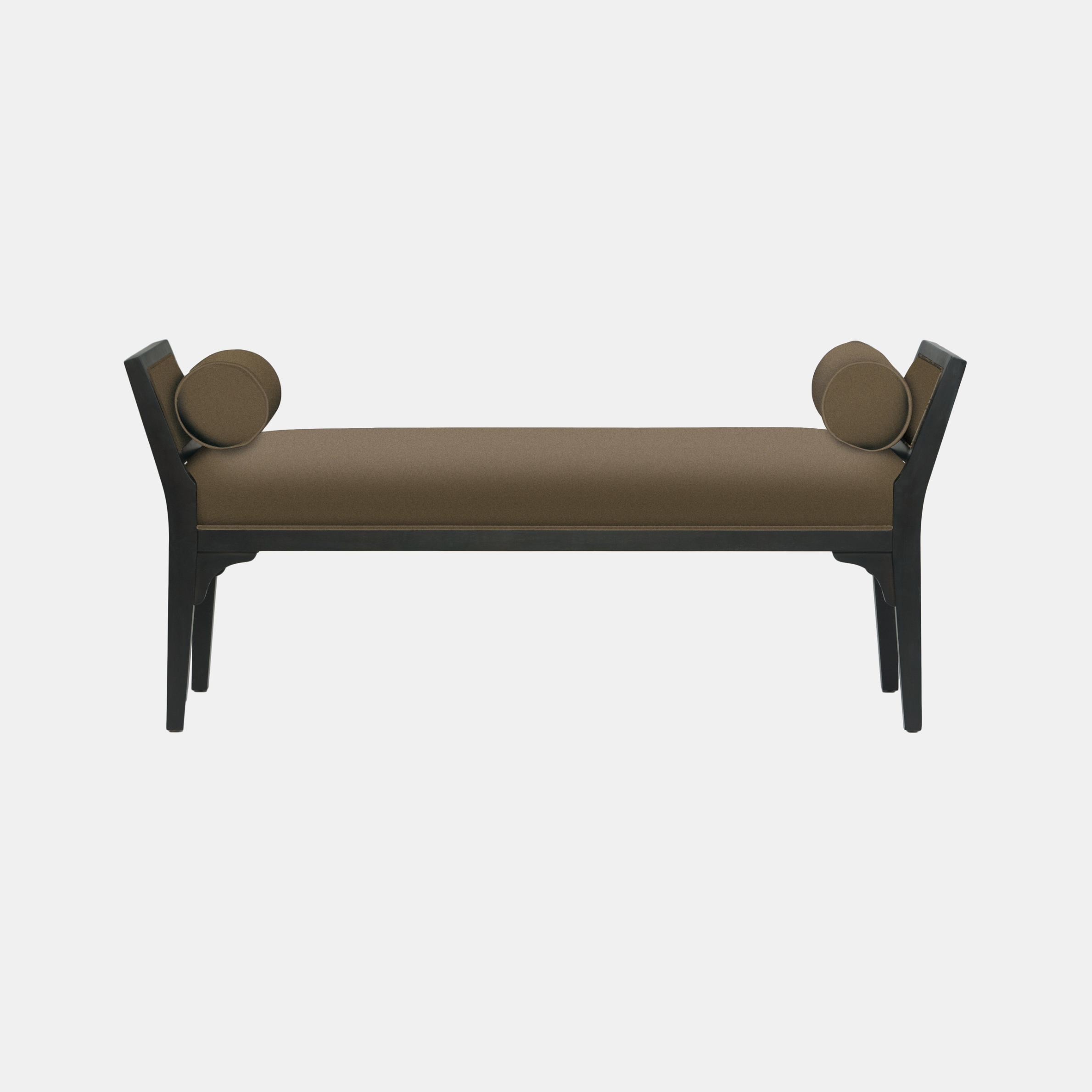 Josephine Bench 58”w x 20.5”d x 26”h Available in fabric and leather. Available in several wood finishes. SKU42828BHT