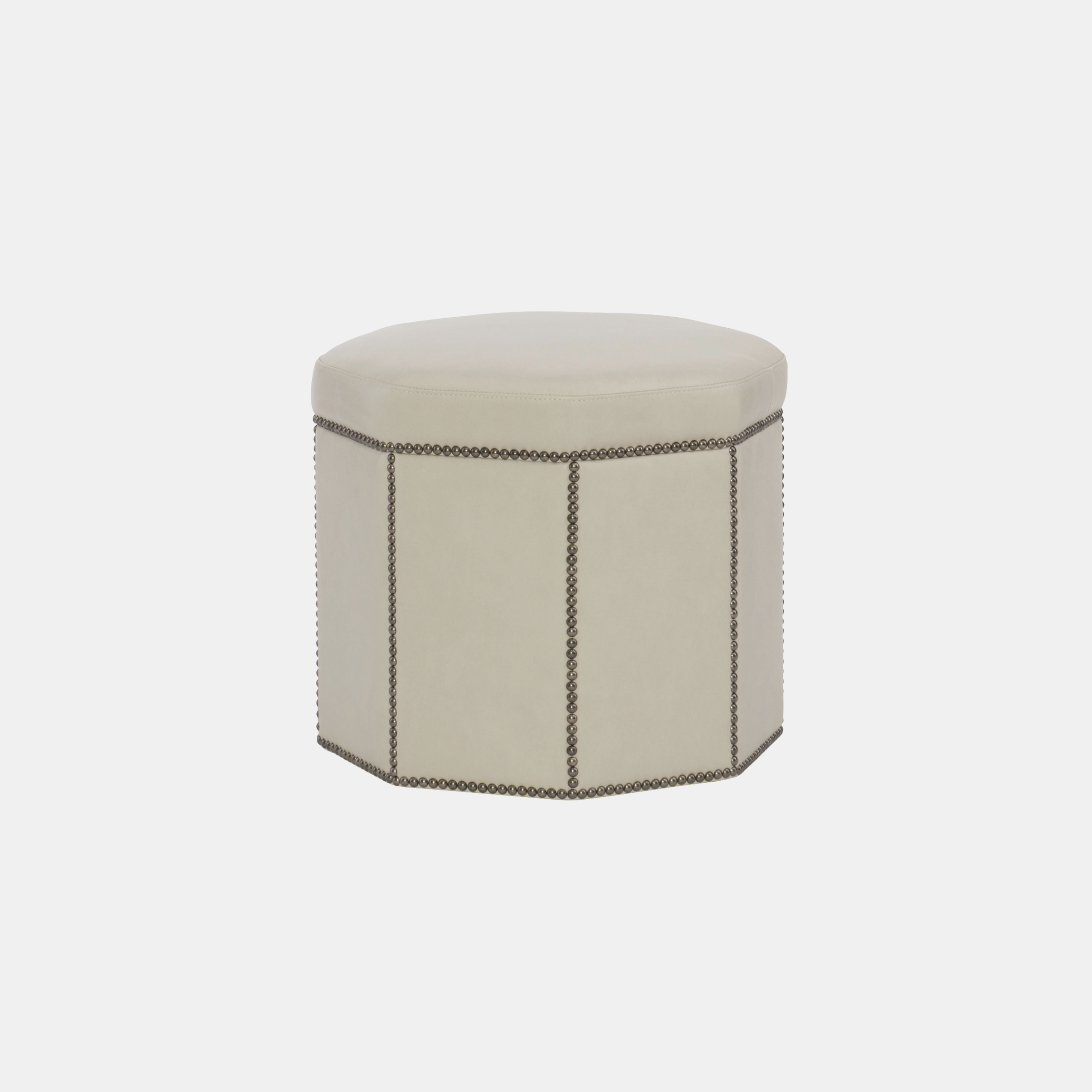 Dolly Ottoman 20” round x 18'“h Available in leather and fabric. Available with or without nailheads. SKU023BHT