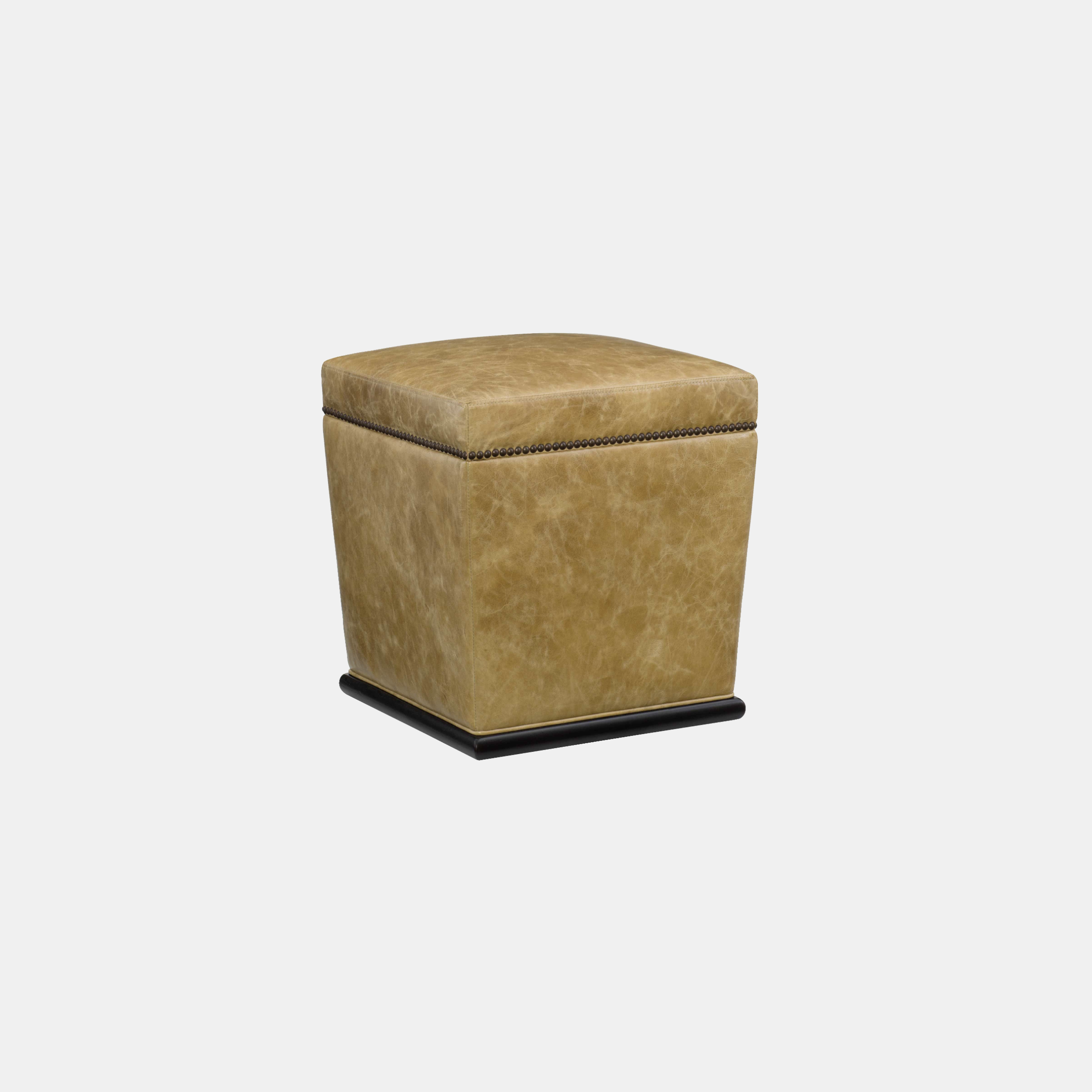Remy Ottoman 18” sq x 19.5'“h Available in leather and fabric. Available in several wood finishes. Available with or without nailheads. SKU1199BHT