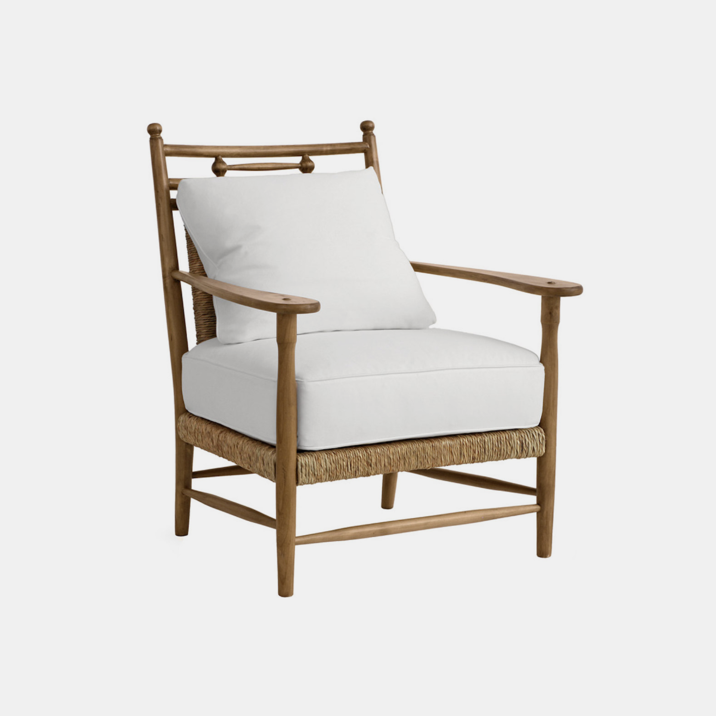 Abigail Chair 34”w x 30”d x 41”h Matching ottoman available. Available in several wood finishes, fabric, muslin, and COM. SKU1849RFH