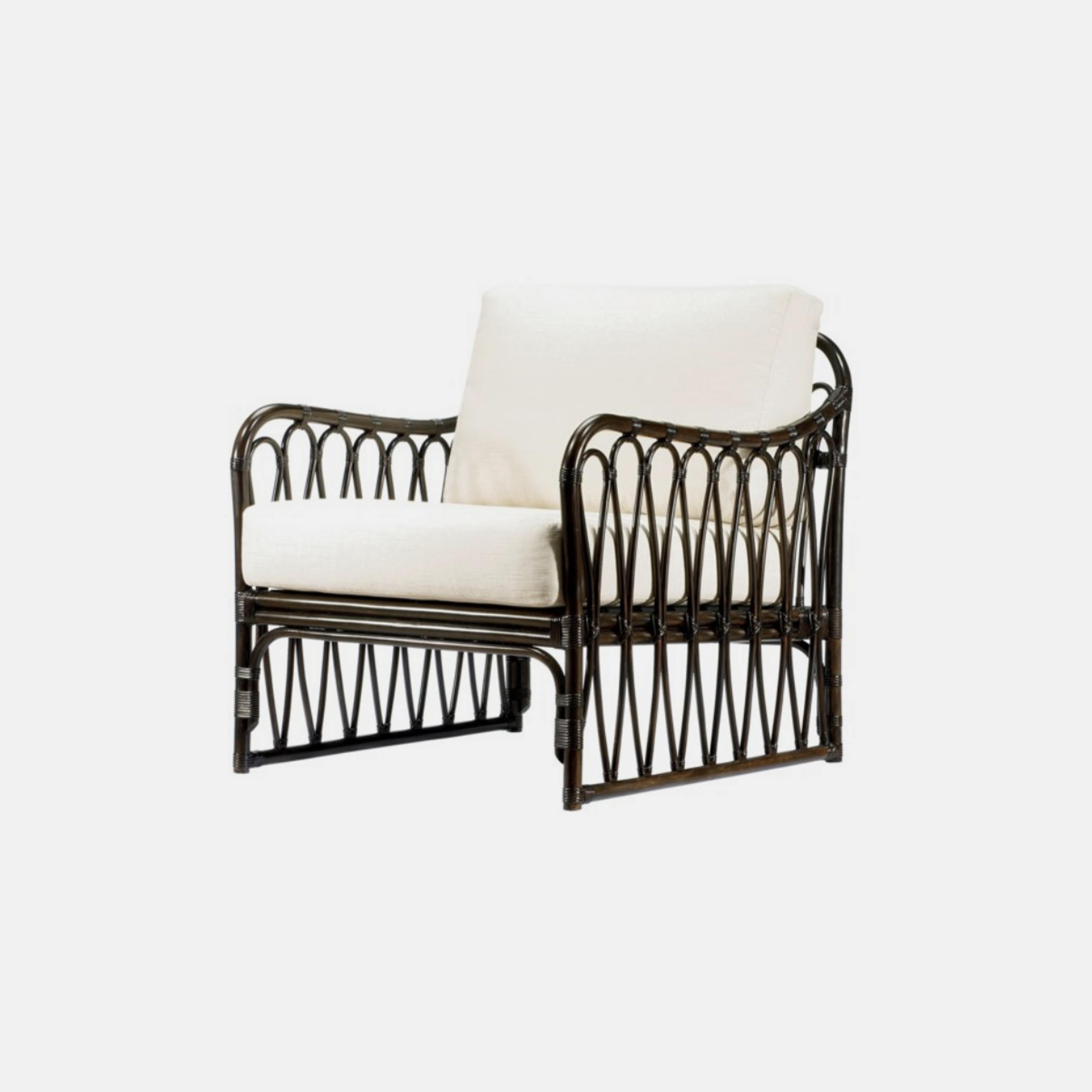 Sona Lounge Chair 28'' x 32'' x 31.5'' Available in clove (shown), cinnamon, and nutmeg. Also available as arm chair, side chair, bar stool, side table, dining table, sofa, and coffee table. SKU778SLM