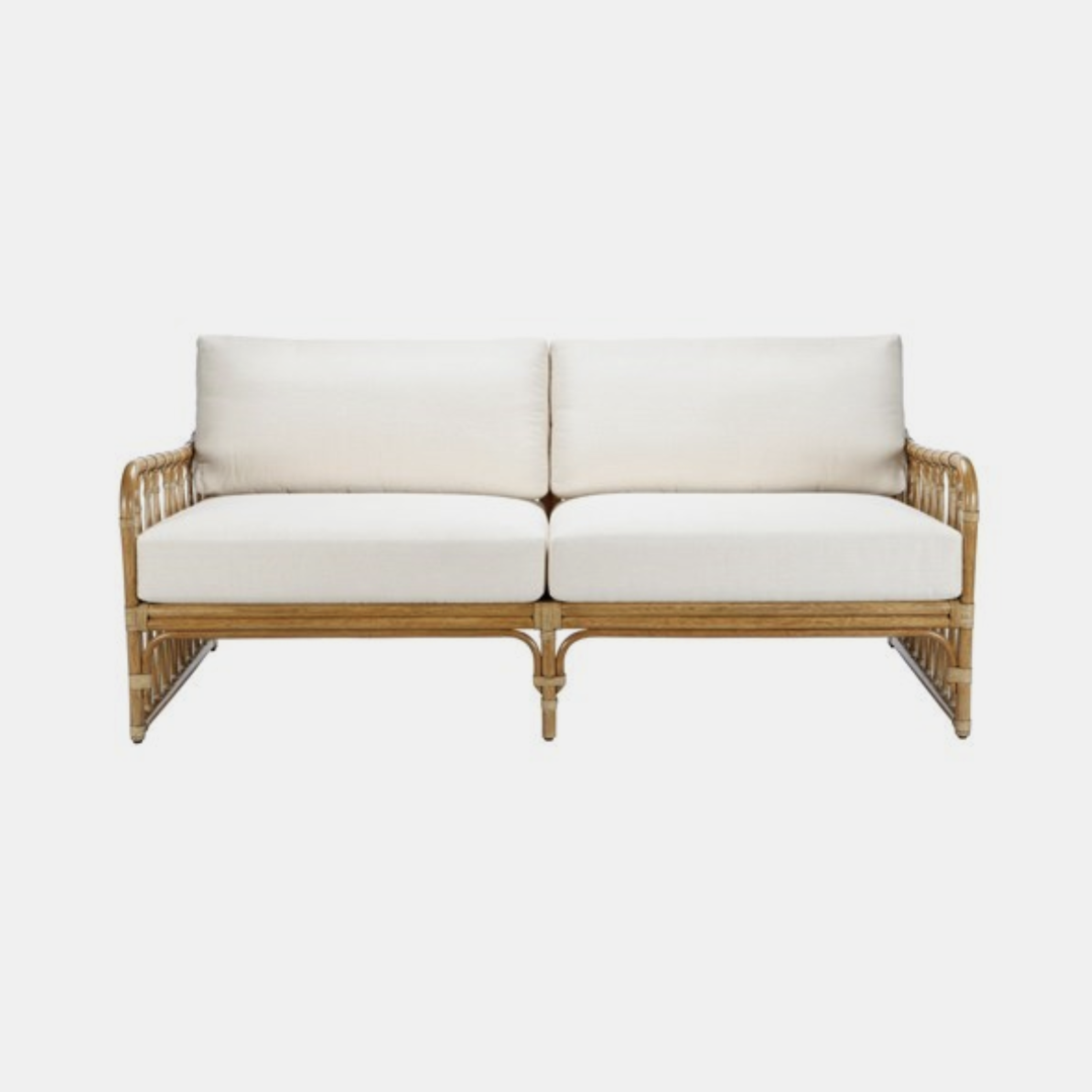 Sona Settee 72'' x 35.5'' x 31.5'' Available in nutmeg (shown), cinnamon, and clove. Also available as arm chair, side chair, lounge chair, bar stool, side table, dining table, and coffee table. SKU1390SLM