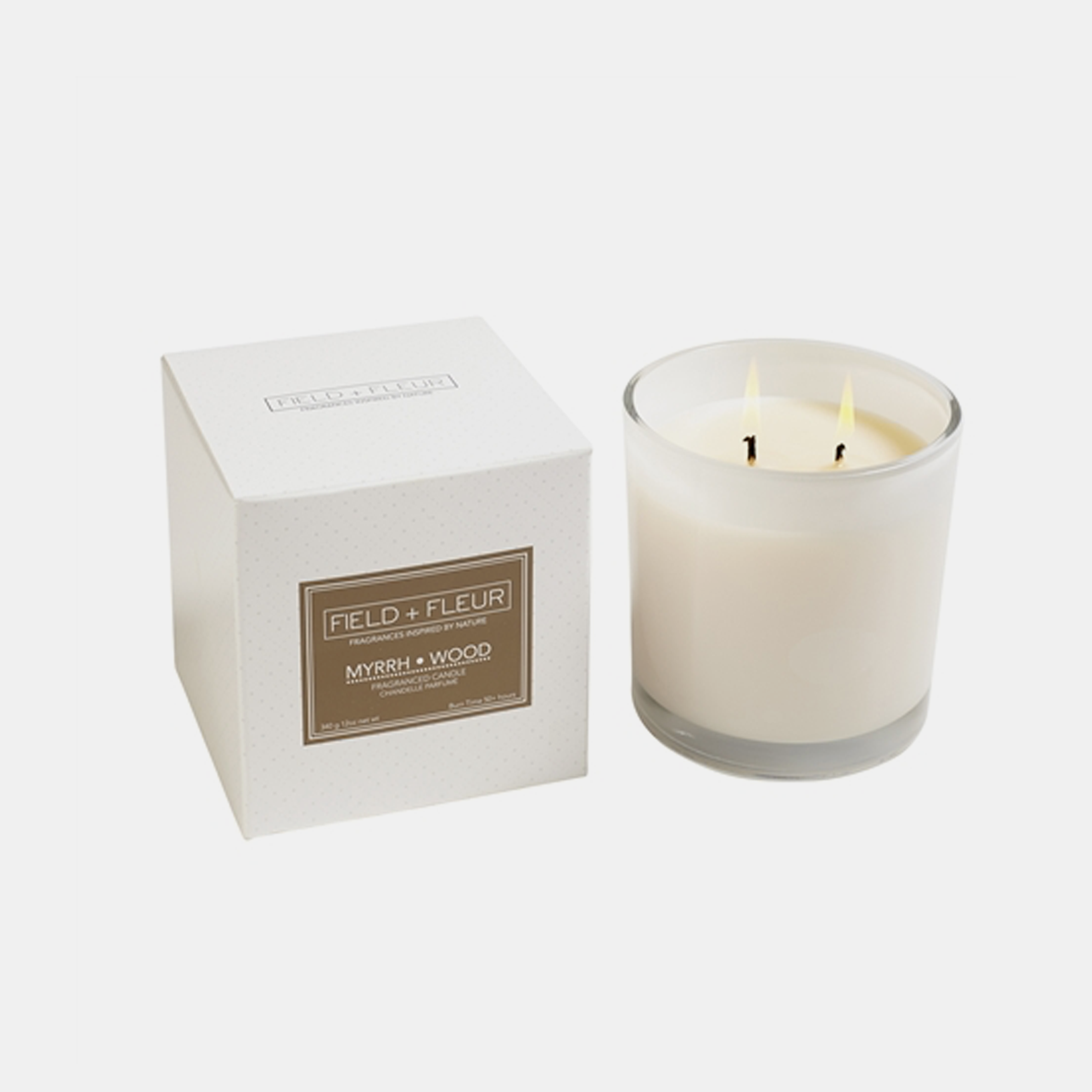 Myrrh Wood Candle Two-wick candle in white glass jar. 12 oz. SKU37373HLN