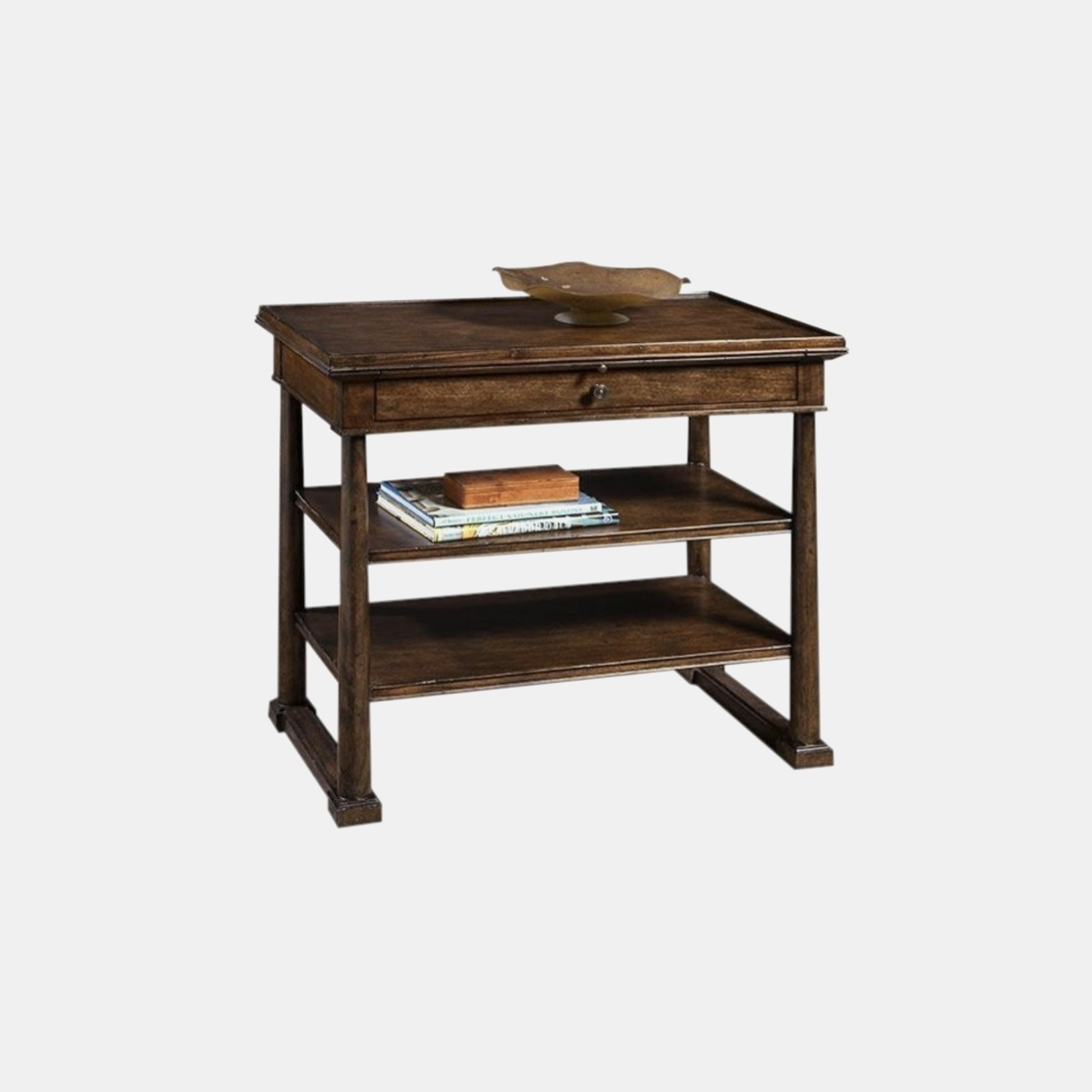 French Walnut Tier Table with Drawer and Slide 34"l x 20"d x 30"h SKU1895PTE