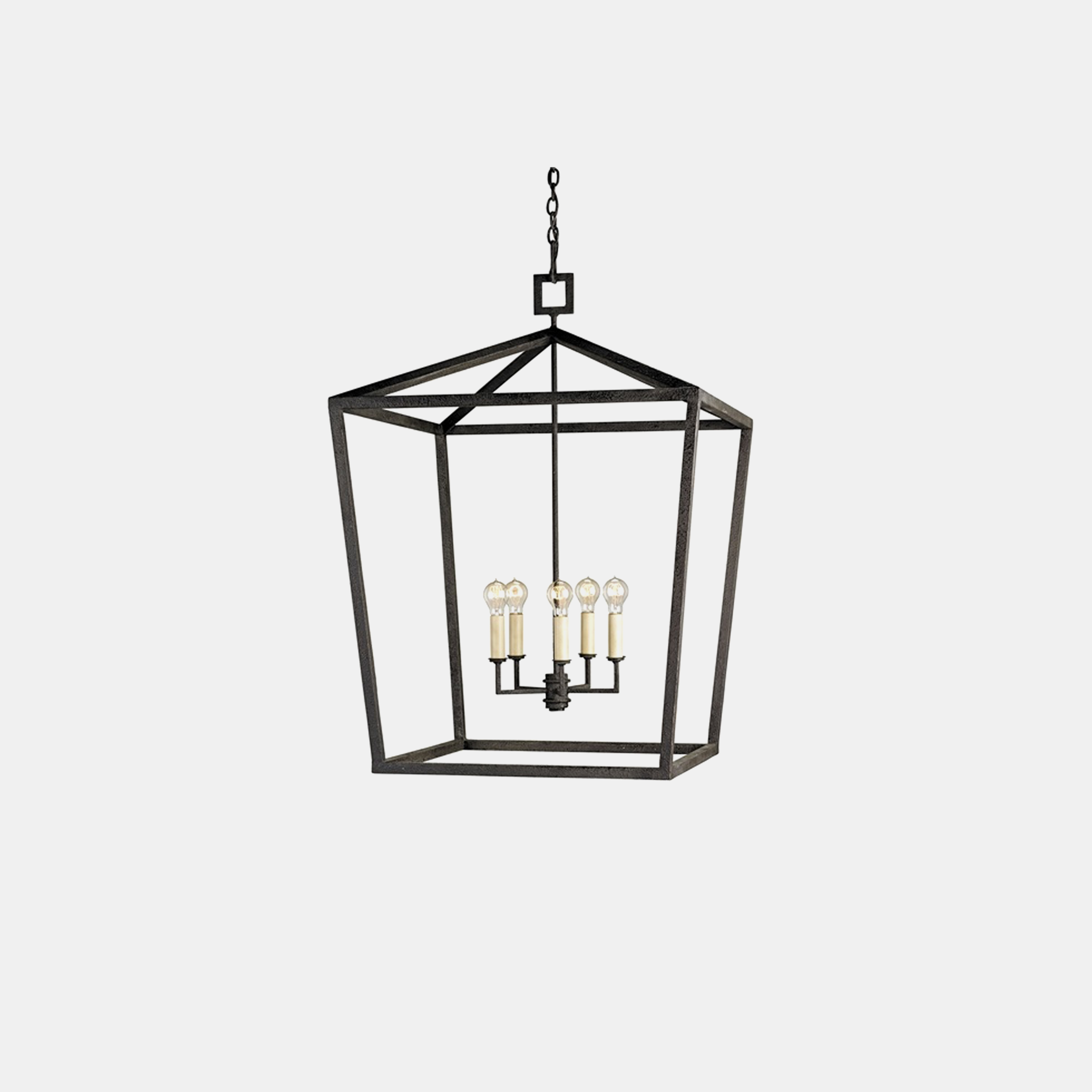 Denison Lantern Grande: 32” square x 48”h Large: 26” square x 41”h Rectangular: 40"w x 20"d x 34.75"h Available in silver, gold, and black (shown). SKU3059CUY
