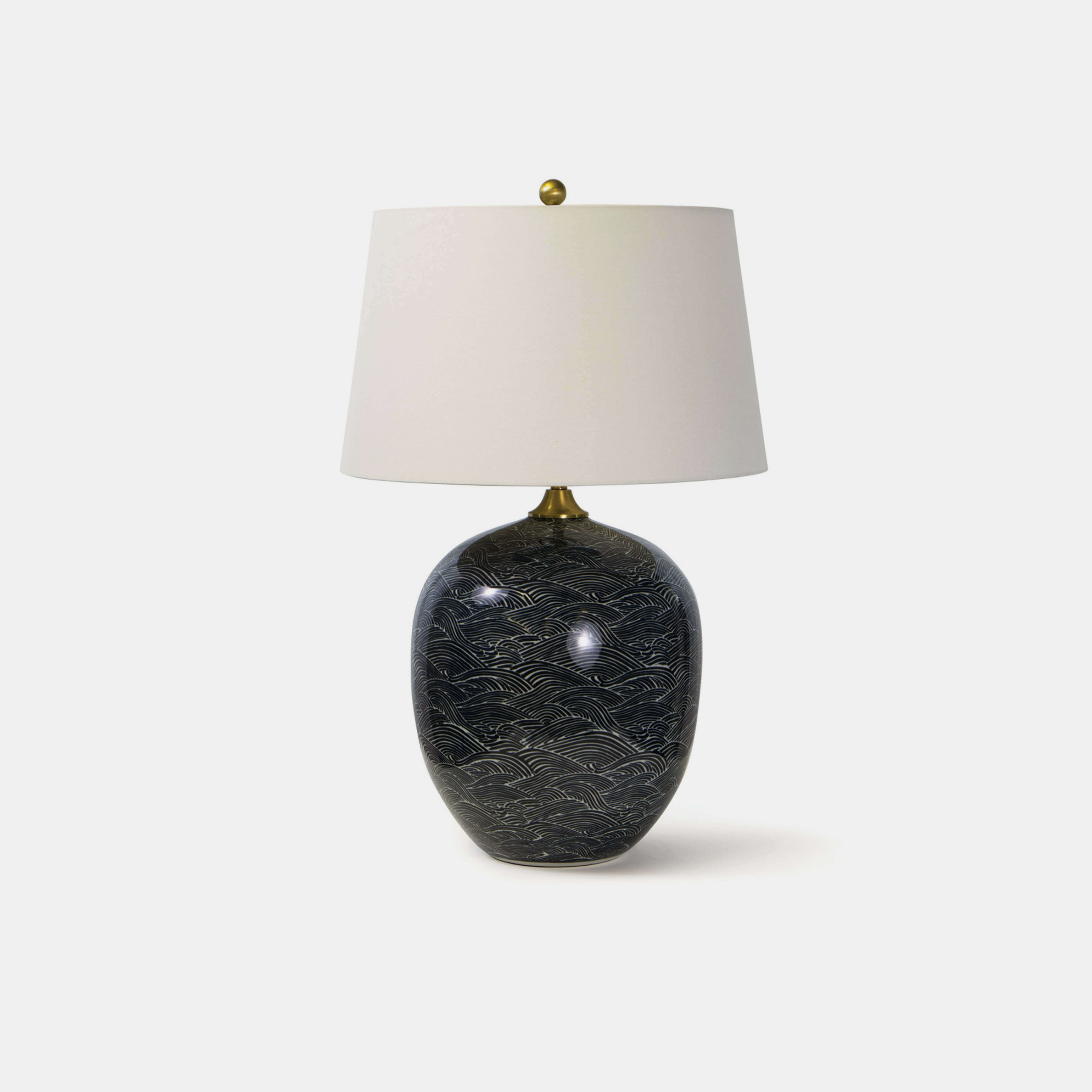Harbor Ceramic Table Lamp 18” round x 29”h Available in blue and black (shown). SKU7788RAD