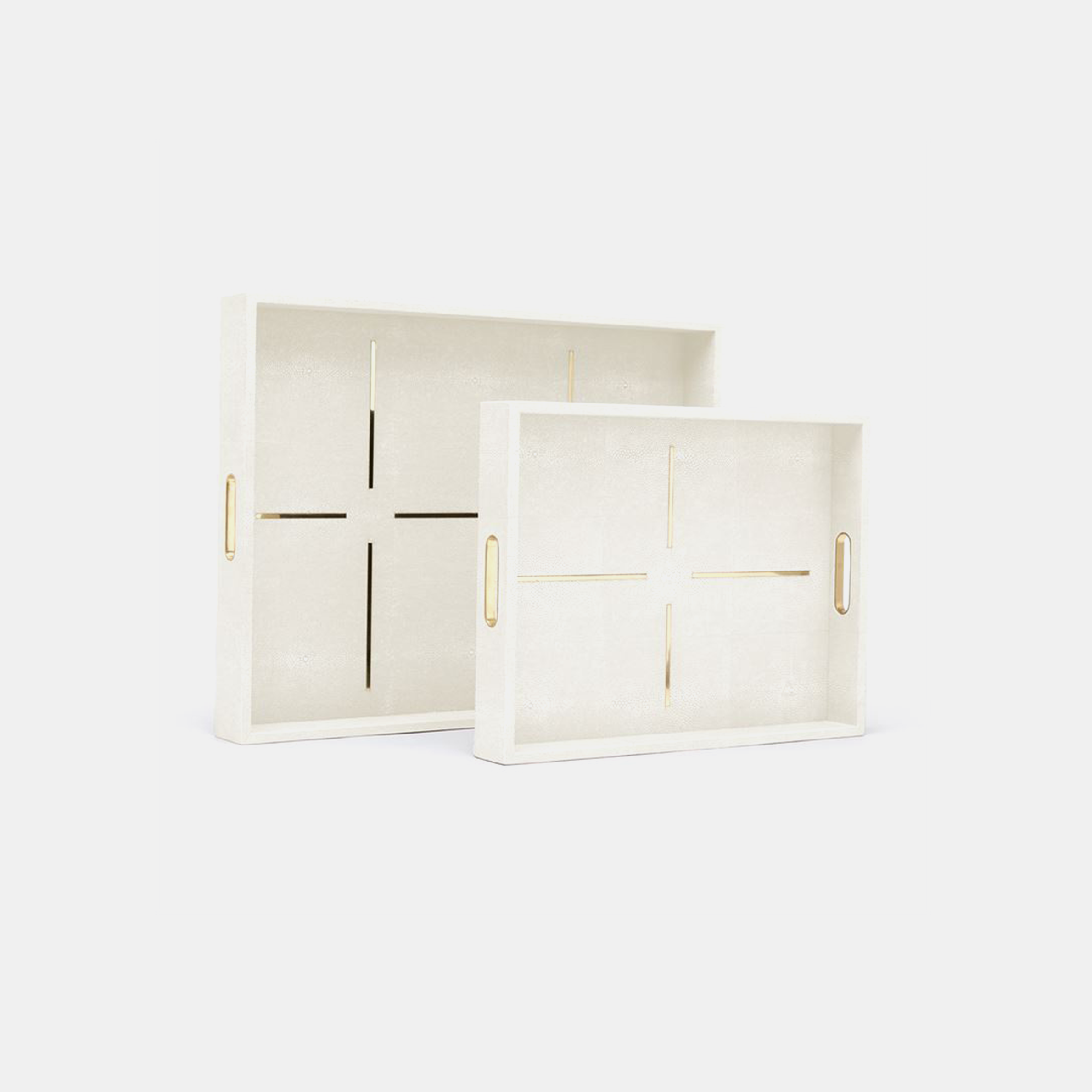 Daina Rectangular Trays Available in snow (shown), dark mushroom, navy, sage, and sand. 18''L x 14''W x 2.5''W, 24''L x 18''W x 2.5''H XL Rectangular available in sand and sage. 24''L x 18''W x 2''H, 30''L x 24''W x 2''H SKU5578MGS