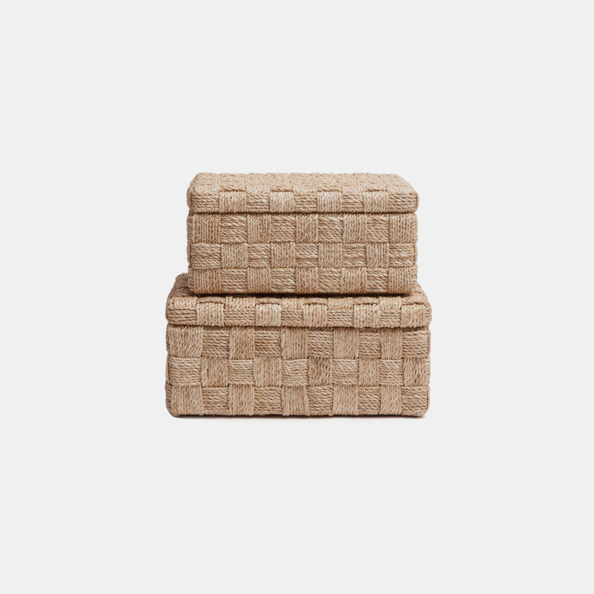 Lilou Boxes 10''L x 6.5''W x 5''H, 11.5''L x 7.5''W x 5''H Available in natural (shown) and pewter. SKU3913MGS
