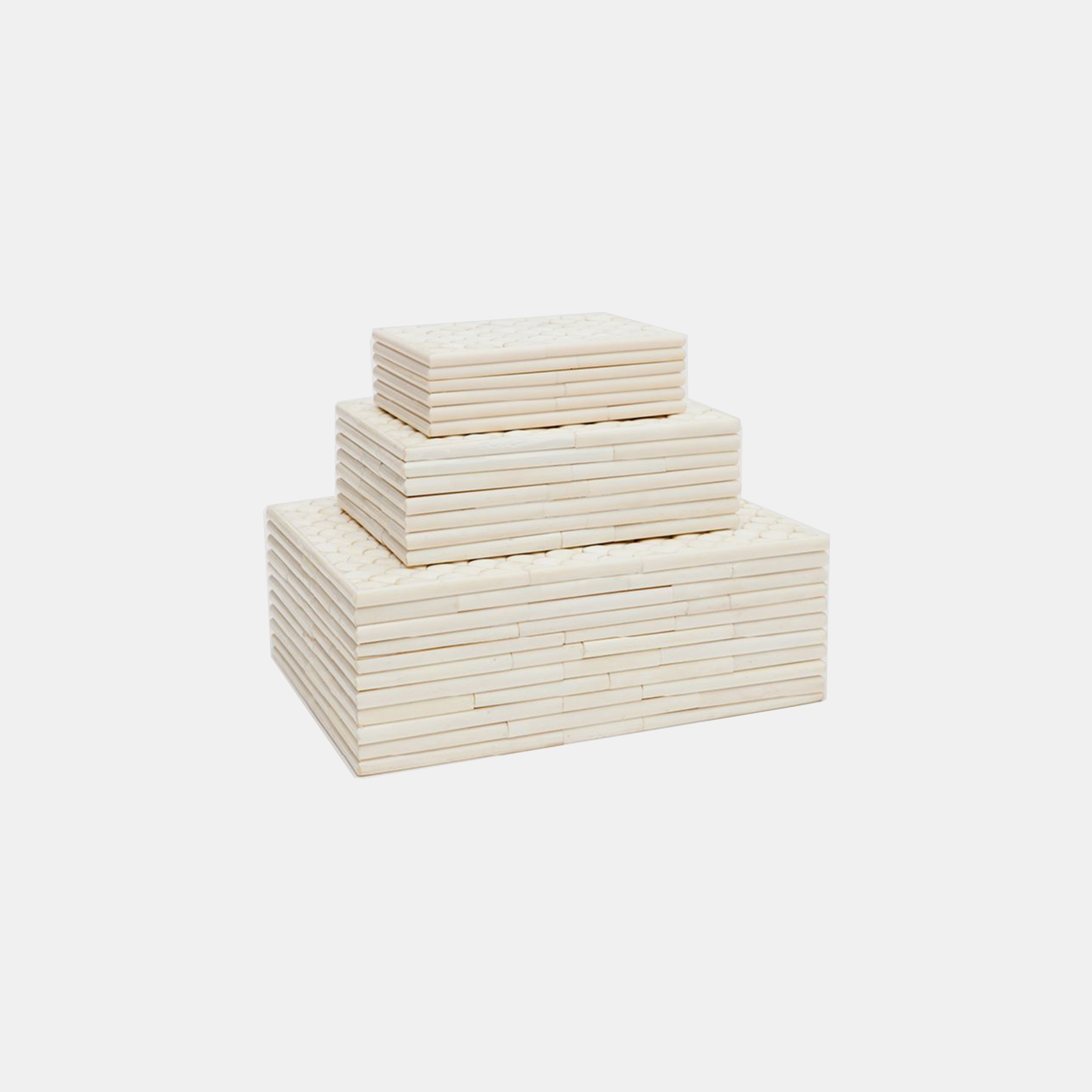 Malloy Boxes 7''L x 5''W x 2''H, 7''L x 9''W x 3''H, 10''L x 12''W x 4.5''H Available in black horn and natural bone (shown). SKU35549MGS