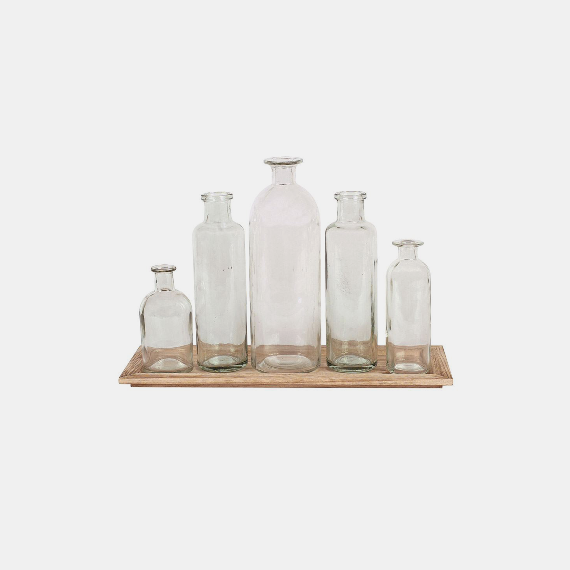 Wood Tray with Glass Bottle Vases 15-3/4"L x 5-1/2"H SKU48411CCO
