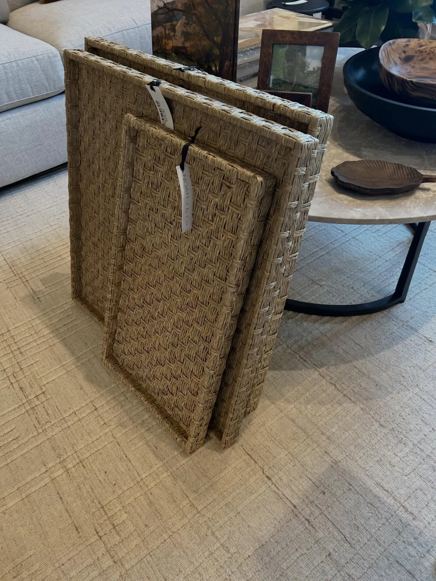 New shipment! Come see our newest arrivals to adorn your tables and ottomans. Tray chic!!!