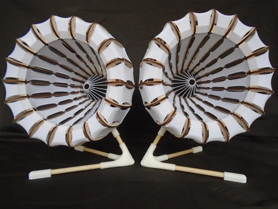  Vortex Reactors - 2015 CAD Model, 3D Printing, Laser Cutting The Vortex Reactors are Stage decoration and projection screens used at events. The artist asked for scale models to test new projection ideas. 