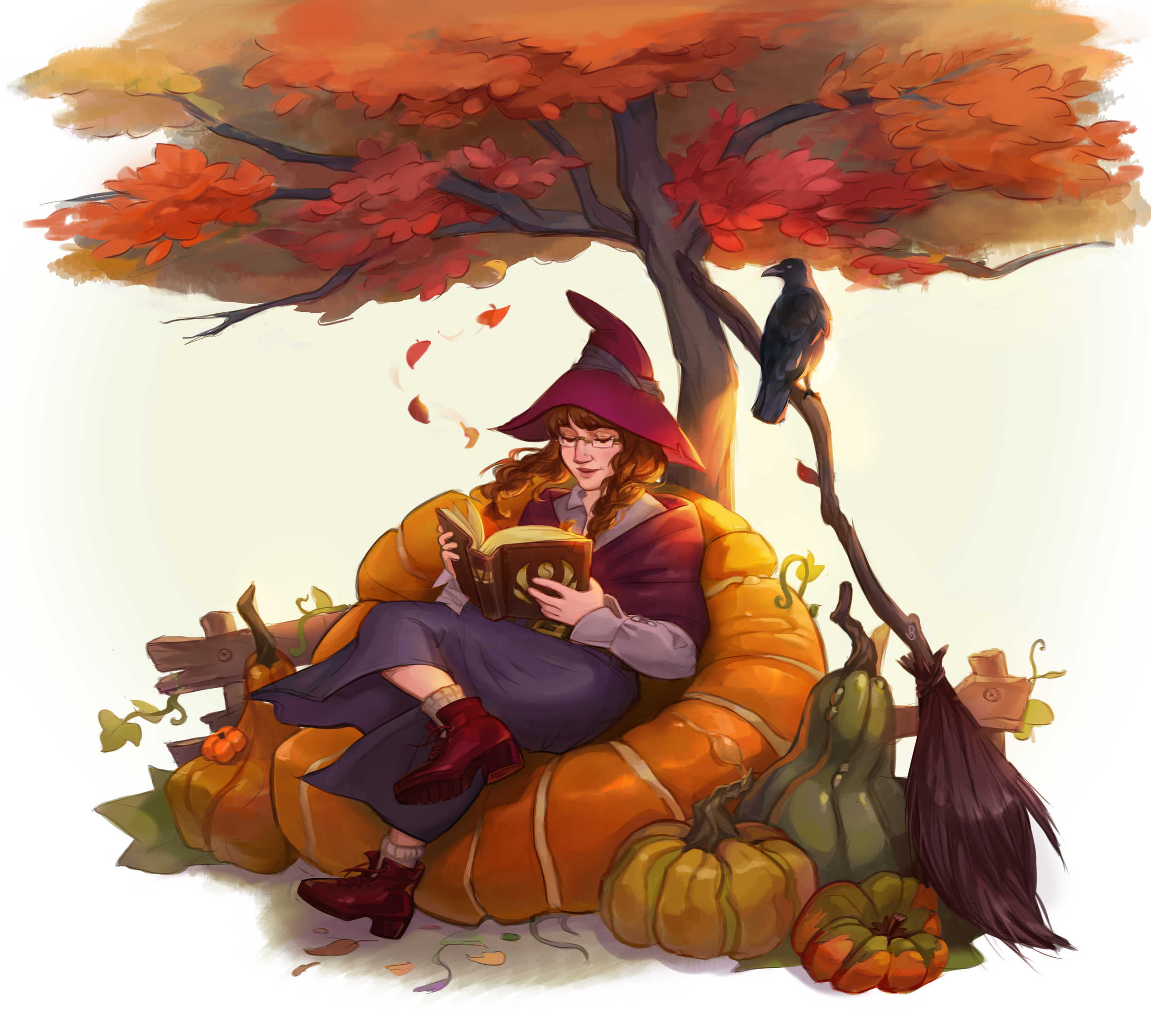 Witch studying under a tree