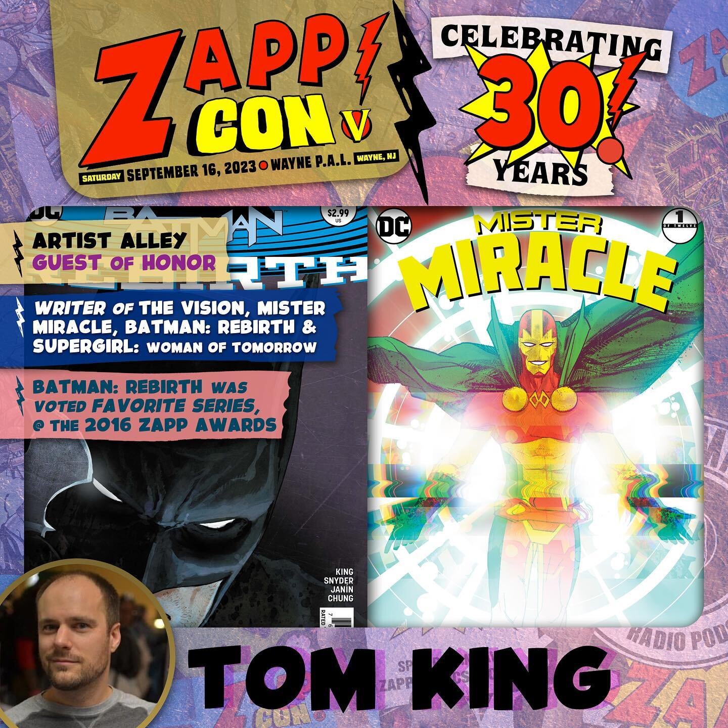 THE KING @tomking_tk is coming to Zapp Con 5!

#zappcomics #zappcon #zappconnj #zappcon5 #artistalley #panels #waynenj #njevents #comicbookartists #comicbookwriters #batman #dc #mistermiracle #tomking #vision #marvel #signing