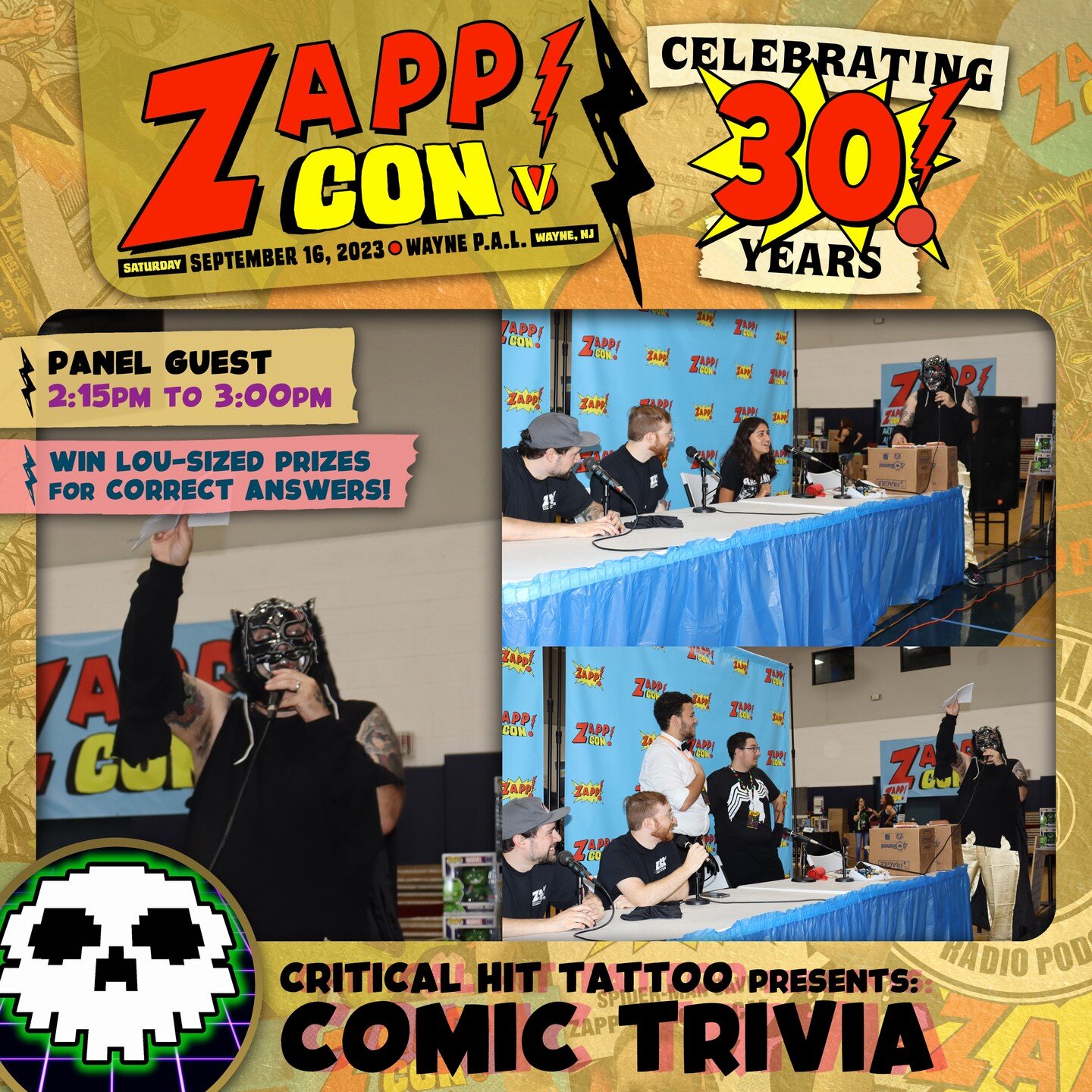 Win Lou-Sized prizes at the fifth installment of CRITICAL HIT TATTOO PRESENTS... at Zapp Con 5!
@lou_criticalhit 

#zappcomics #zappcon #zappcon5 #zappconnj #njcomiccon #njevents #artistalley #comicbooks #comicart #metal #panels #cosplay #wallbooks #