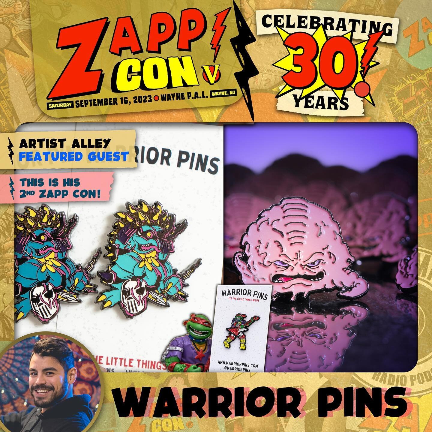 The mighty @warriorpins is bringing his turtley awesome pins to Zapp Con 5!

#zappcon5 #zappcomics #zappconnj #njcomiccon #waynenj #njevents #dc #marvel #artistalley #tmnt #pins #tmntpins #pizza