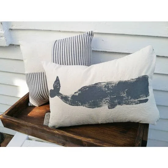 Canvas WHALE Pillow-Handmade- Block Printed