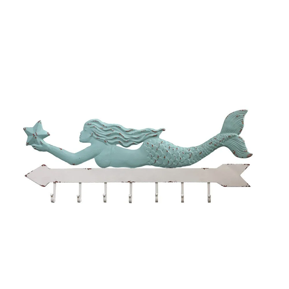 Metal Mermaid Wall Decor w/ Hooks -40"L x 16-1/4"H