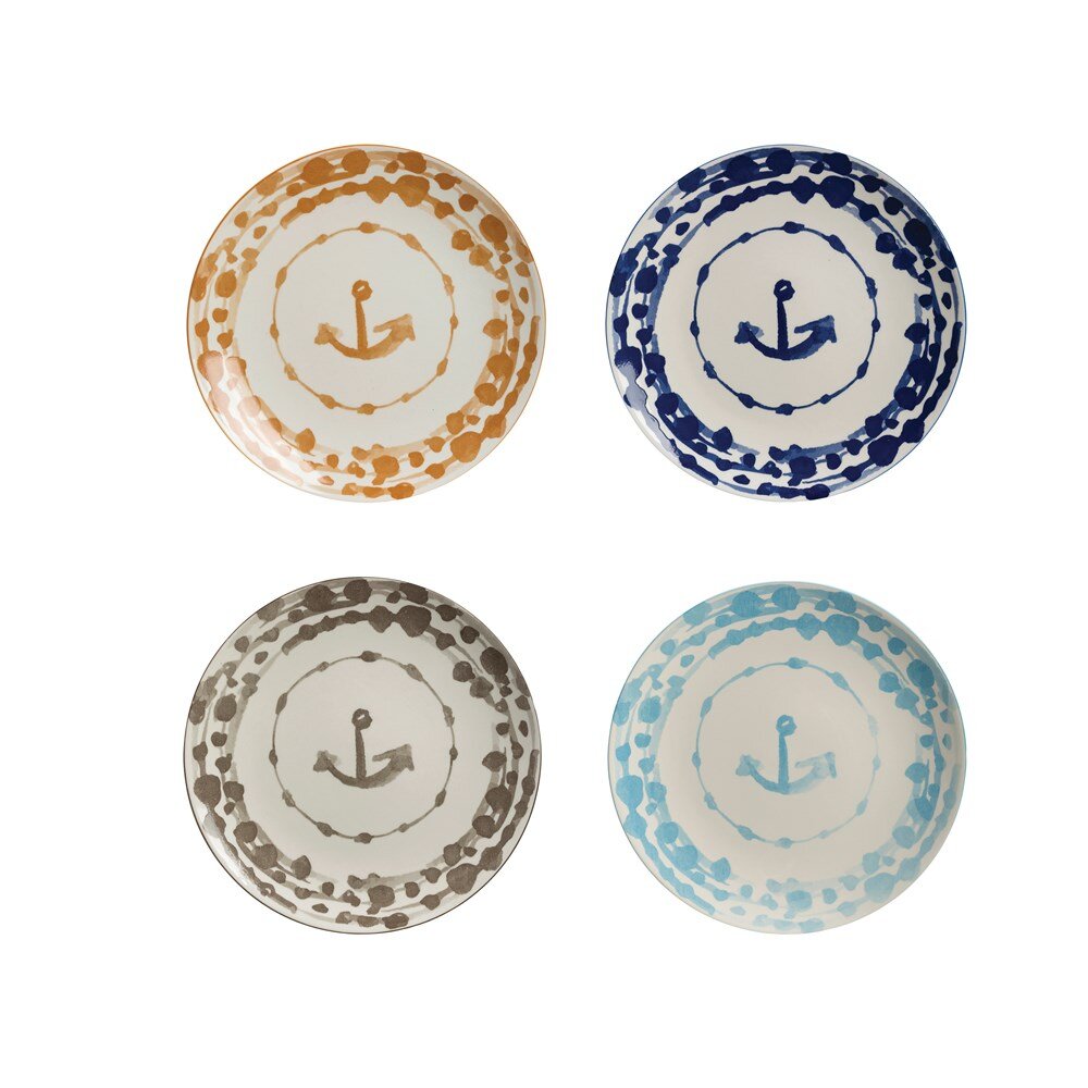 8" Round Stoneware Plate w/ Anchor, 4 Colors