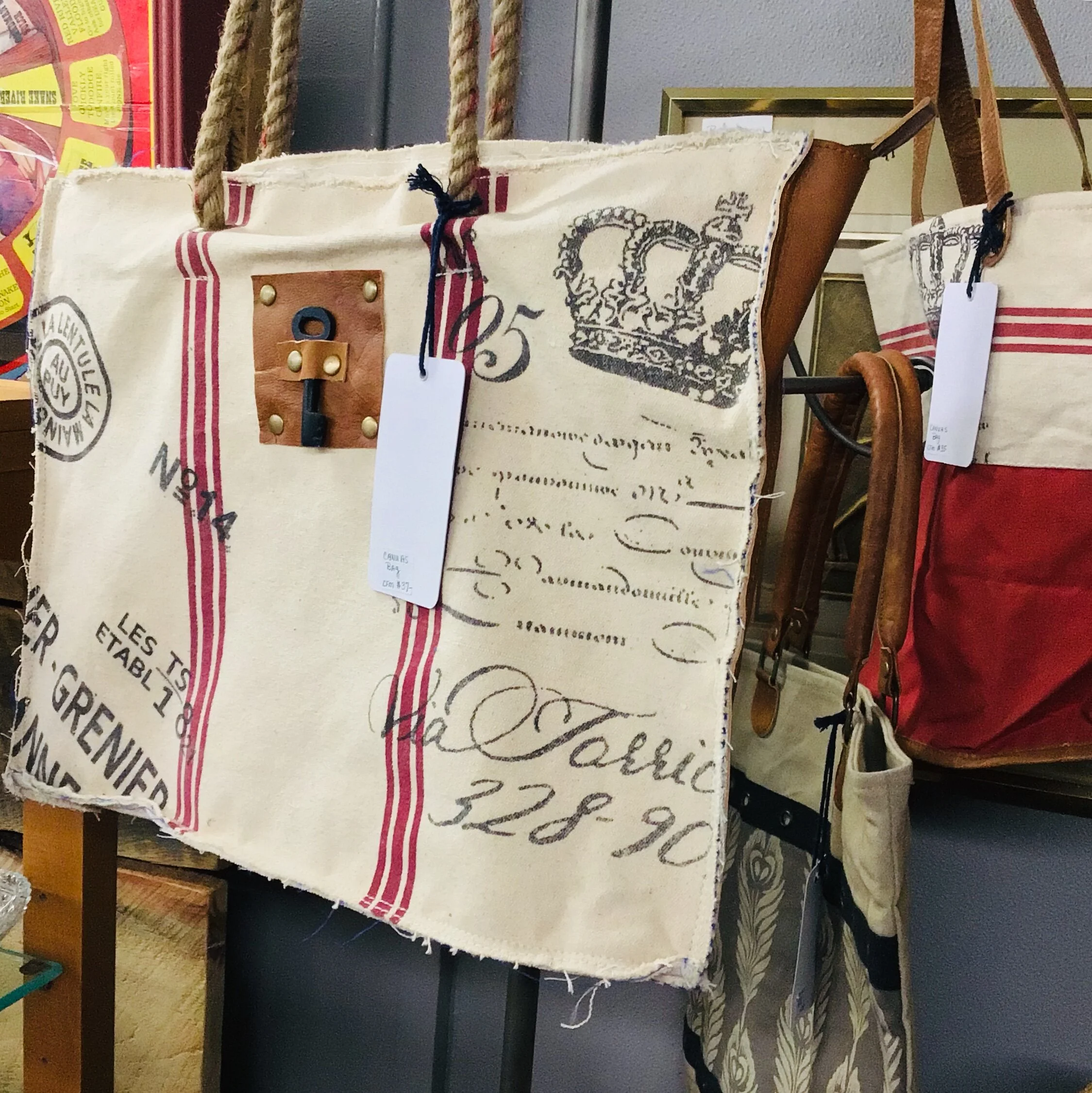 Crown Traveler  Cotton And Leather Tote Bag