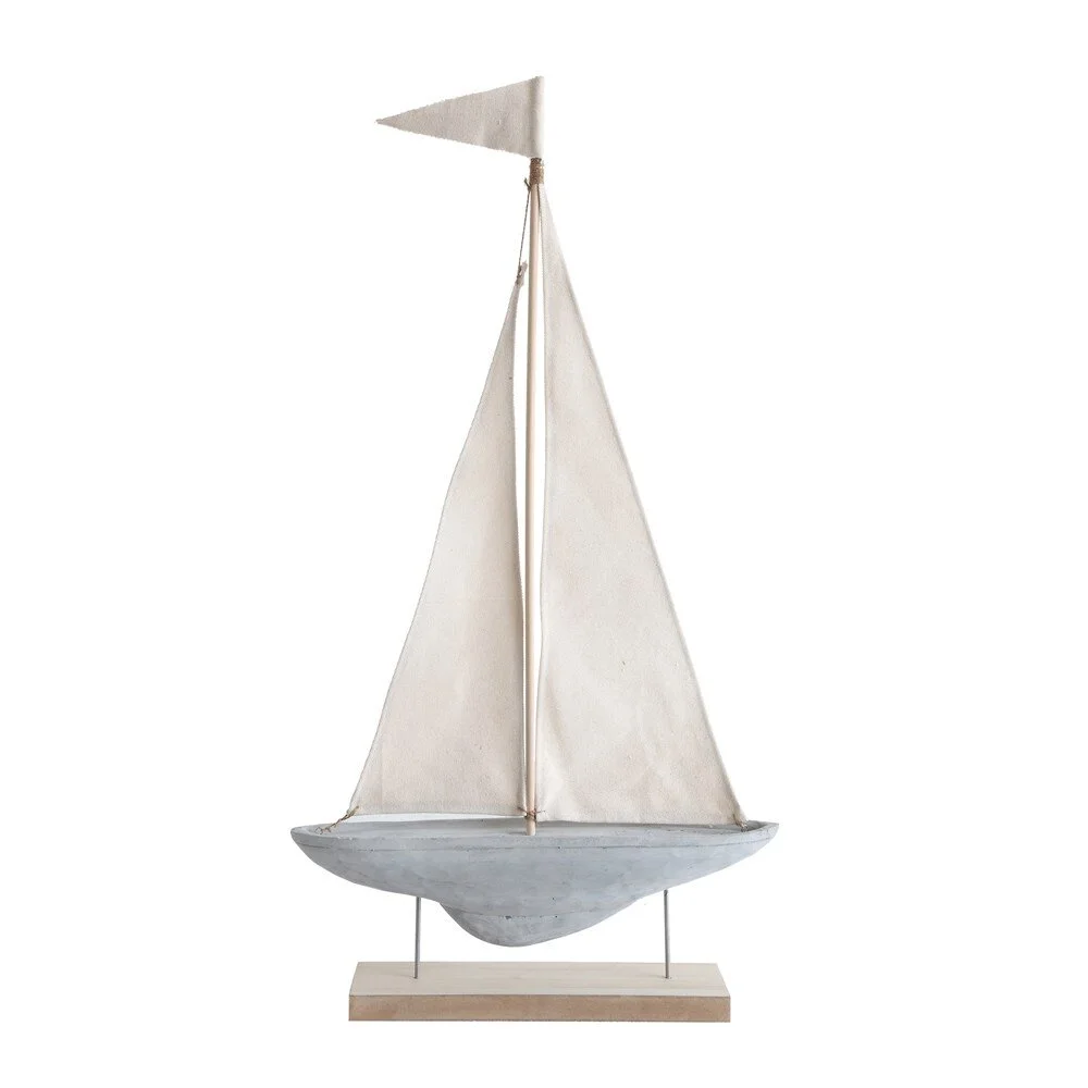  Cement And Fabric Boat On Stand-9-3/4"L x 18"H