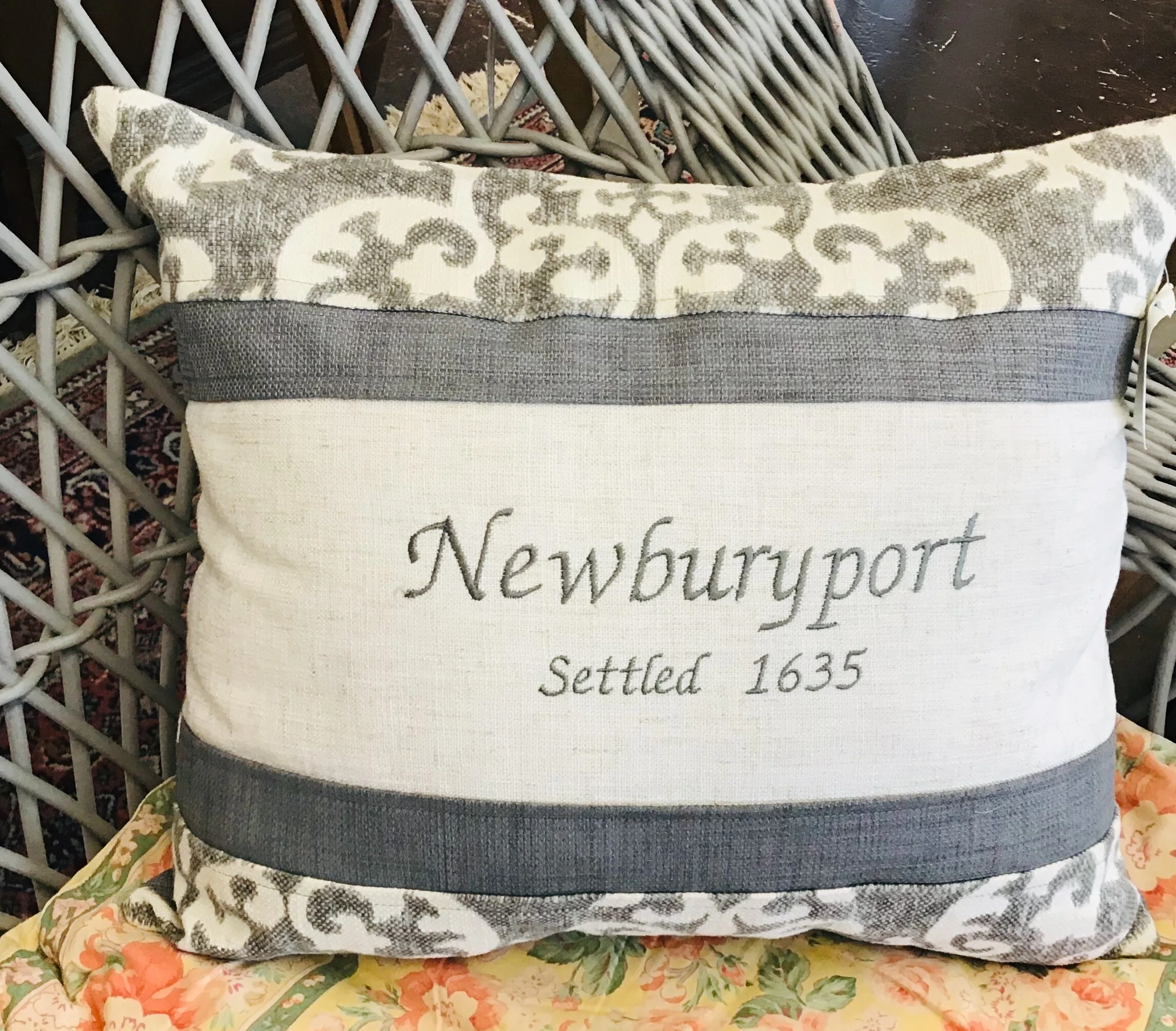  Newburyport Pillow -Handmade-Gray And Cream