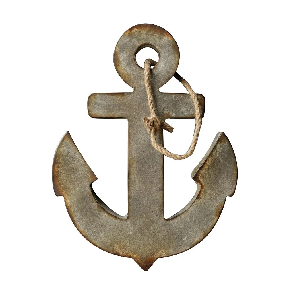 Large  Metal Anchor Wall Decor w/ Rope Hanger, Aged Zinc- 18"L x 24"H