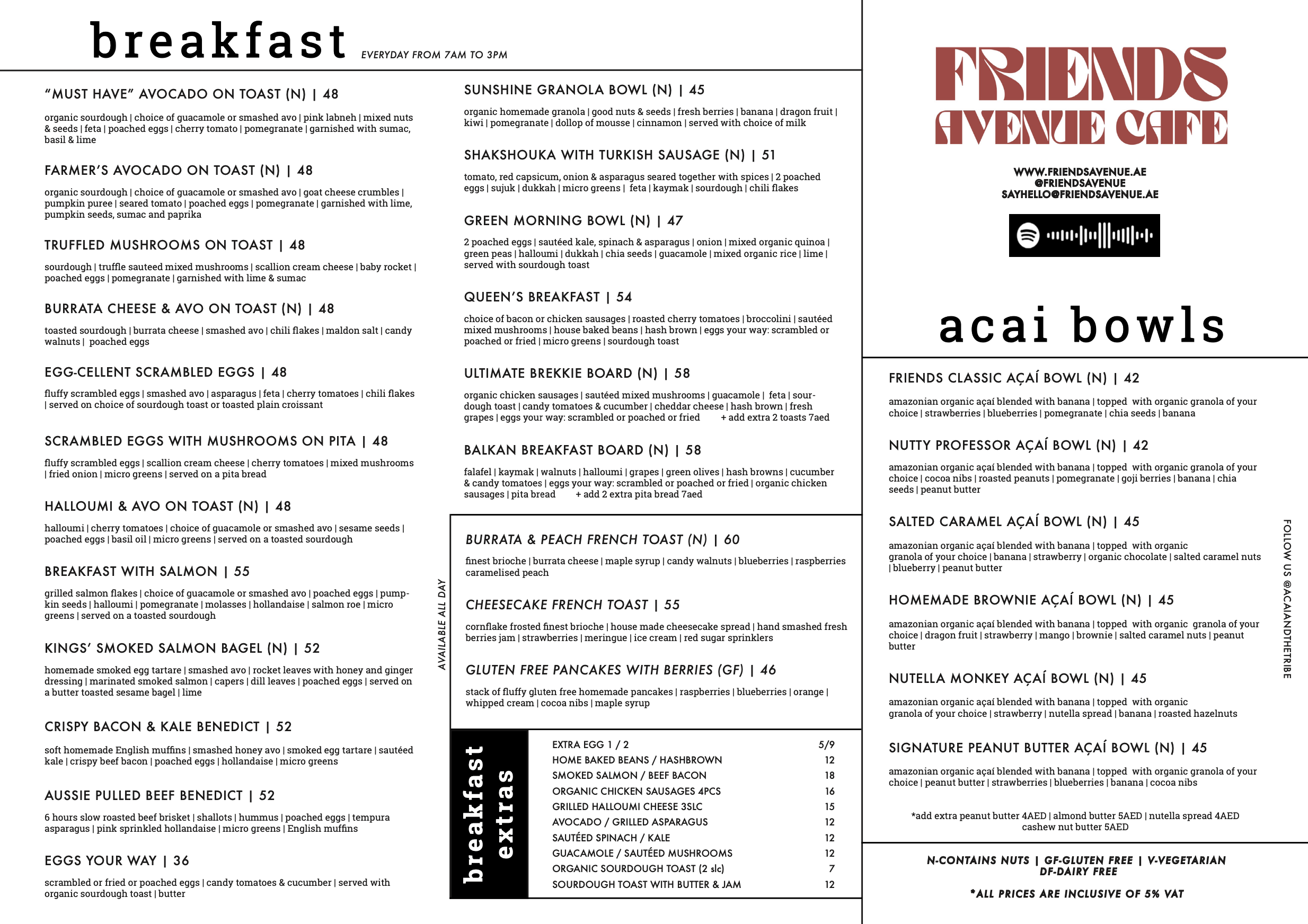 Menu — FRIENDS AVENUE CAFE