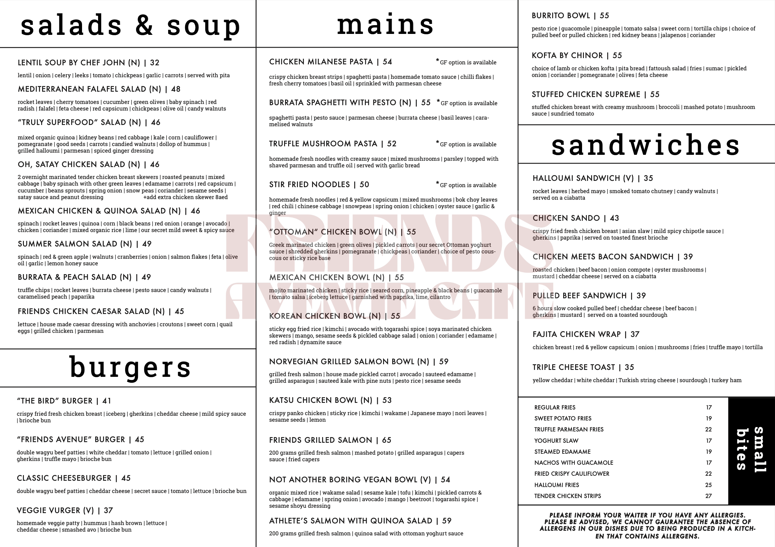 Menu — FRIENDS AVENUE CAFE