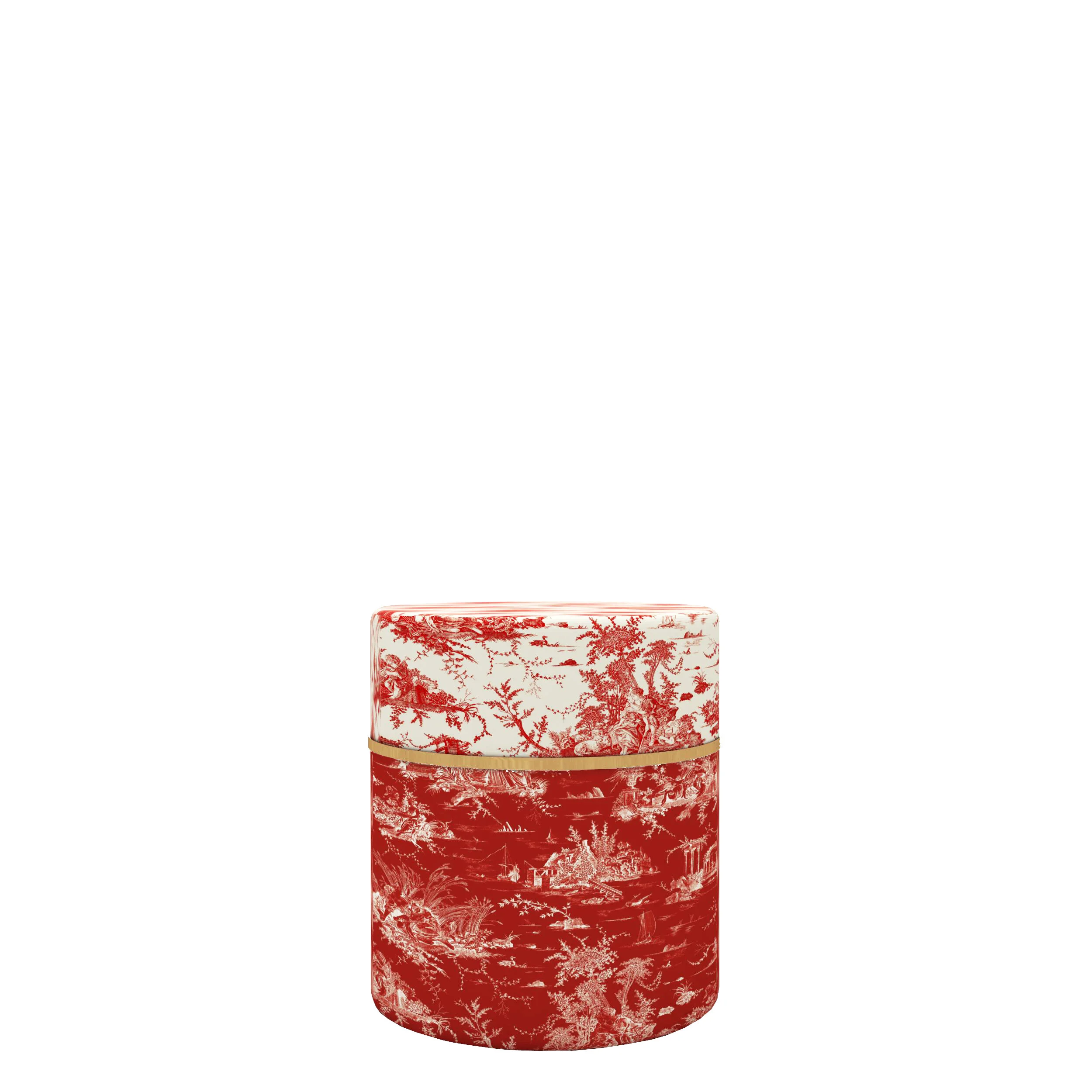 Chinese Red Toile-de-Jouy Pouf