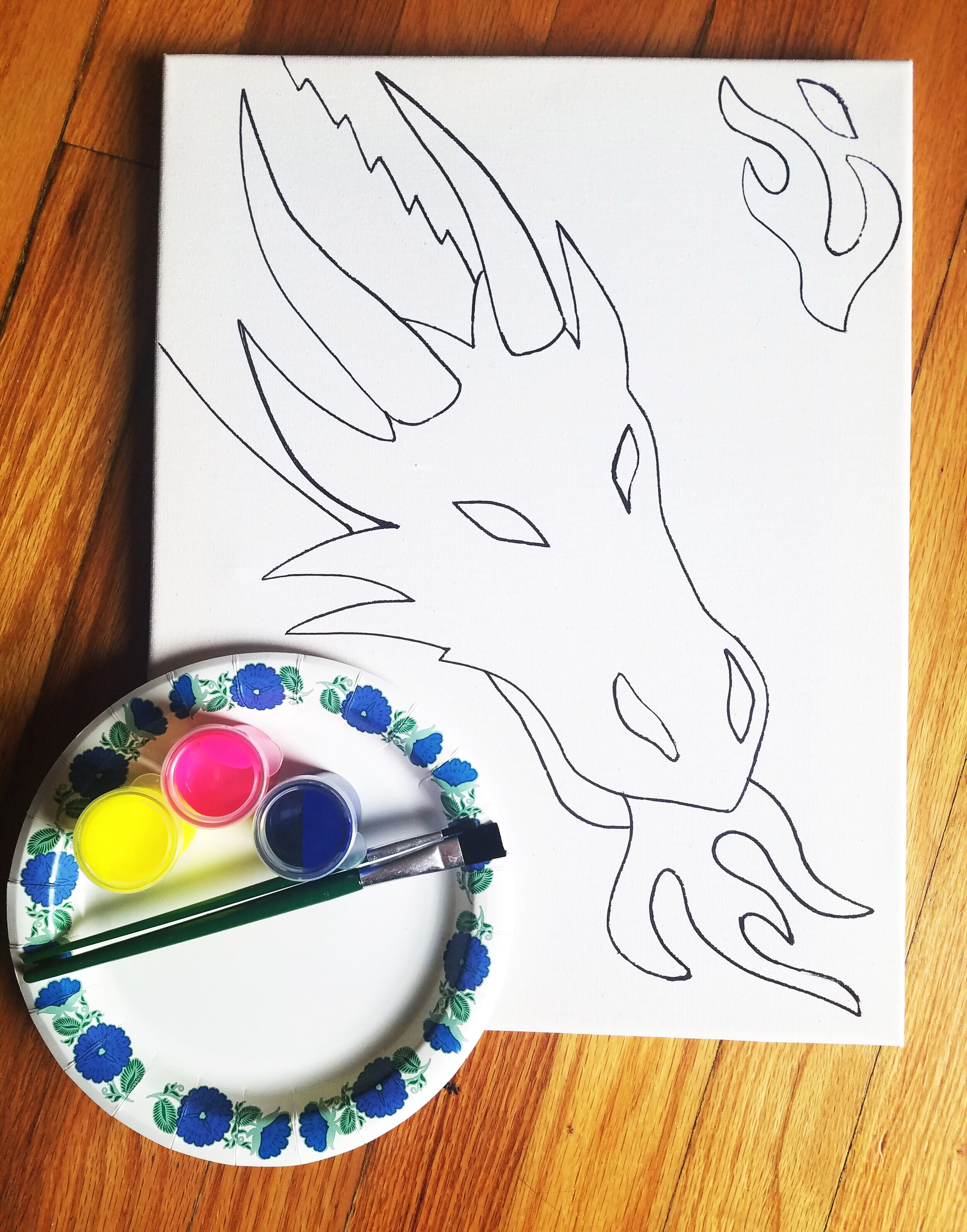 Kids Predrawn Canvas Art, Outlined Sketch, DIY Paint Party Kit, Boy Teen  Kid Birthday, Ready to Paint Your Own Fire-breathing Dragon Drawing 