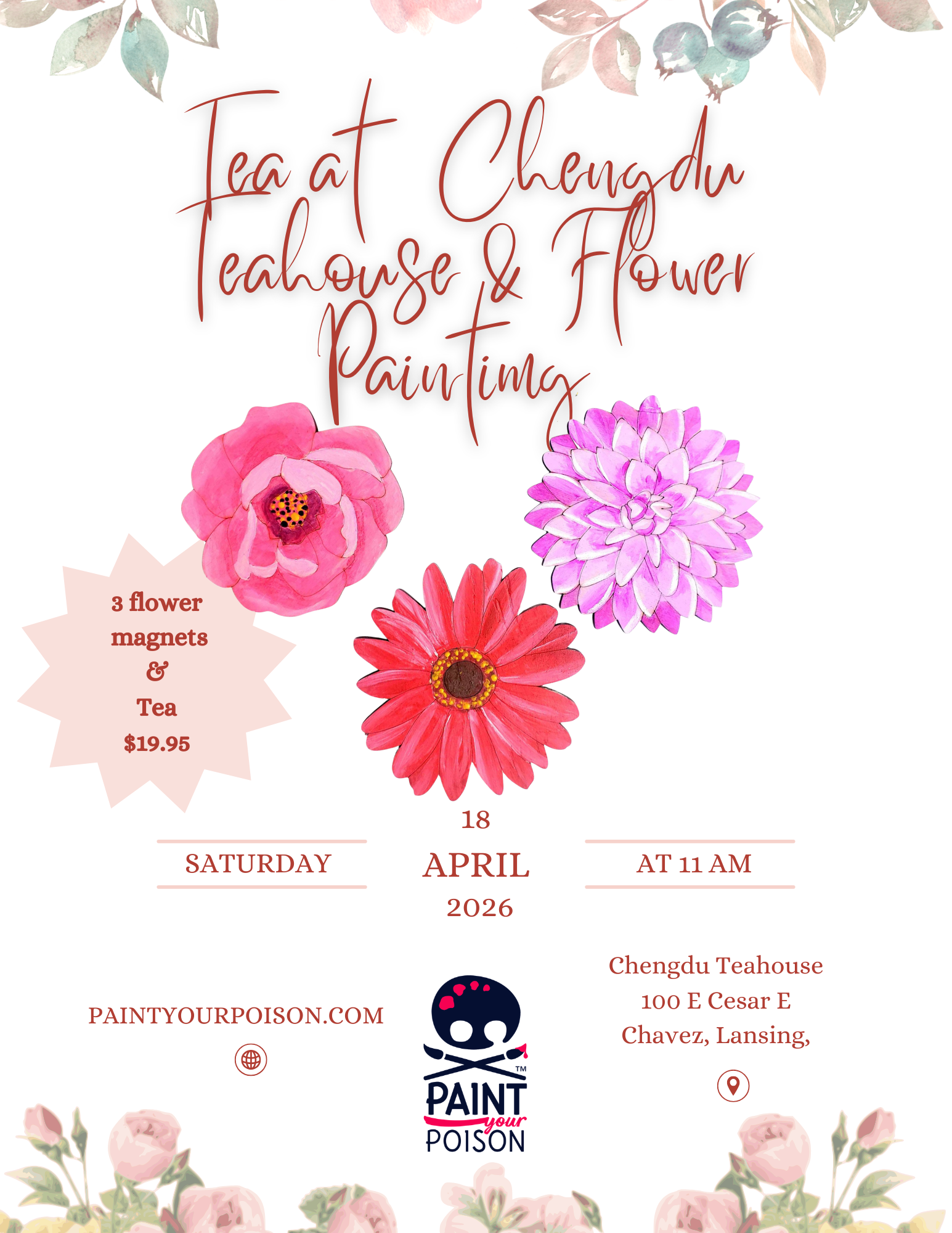 3 Flower Magnets &amp; Tea 