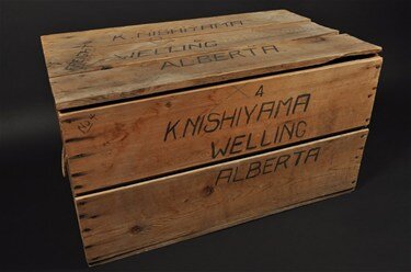 Shipping crate built of wood by Kohei Nishiyama when he learned there were few trees to use for firewood in southern Alberta, ca 1942-1946 Galt Museum &amp; Archives, P20030040000.