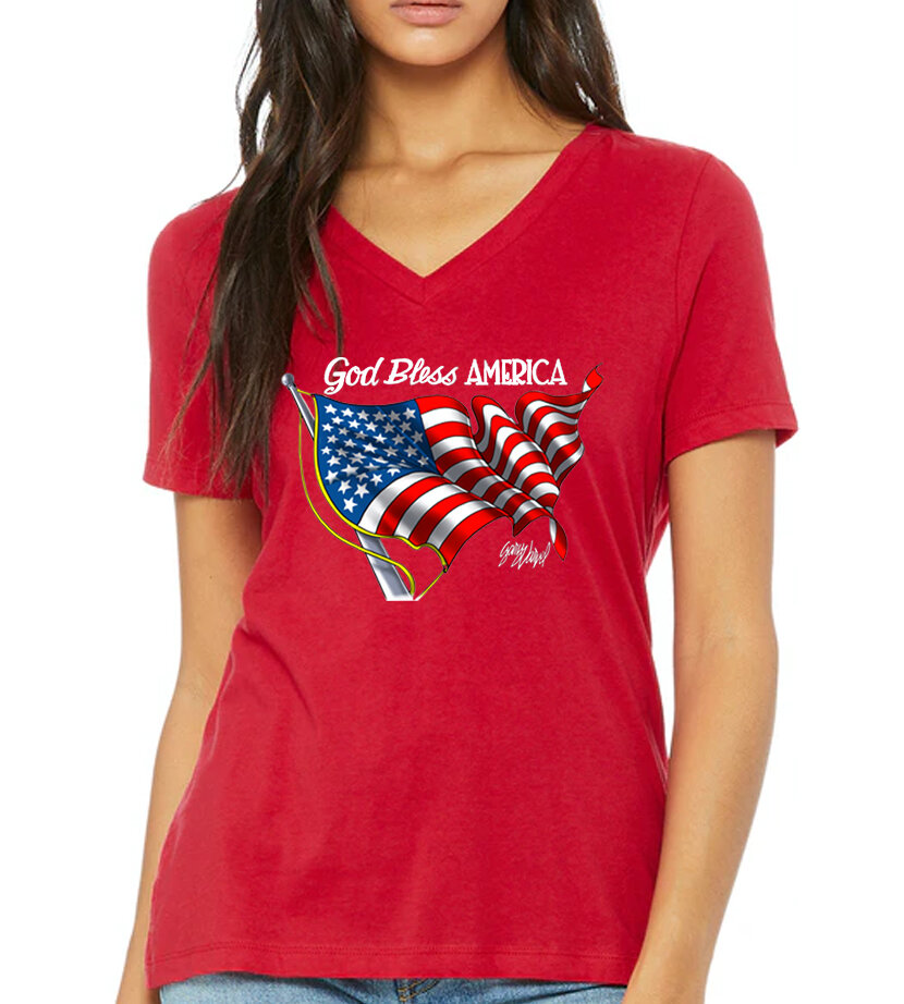 Women's V-neck T-shirt - American Flag 