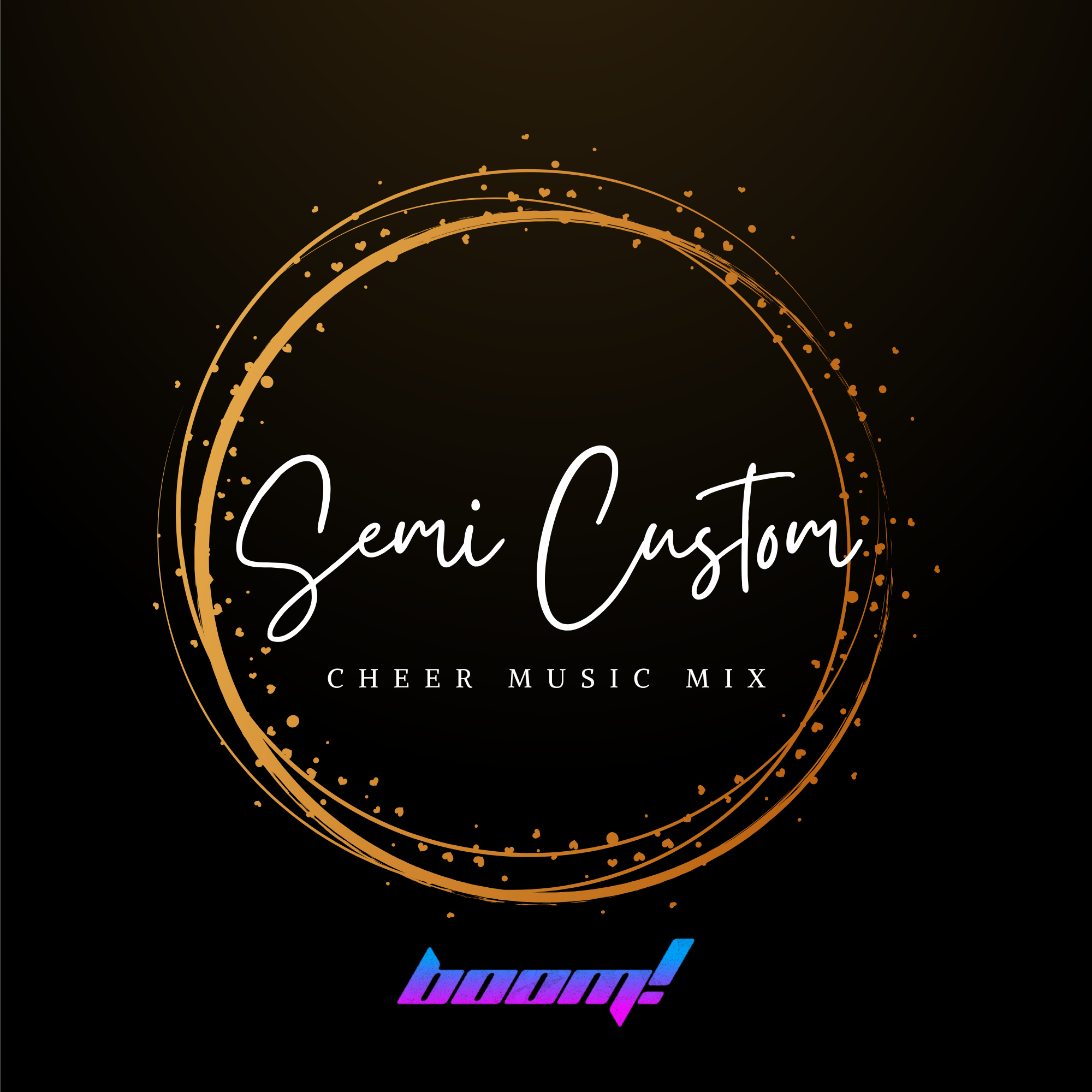 Semi-Custom Cheer Music Mix image graphic tells visitors to the site that boomcheermix makes exceptionally high quality semi-custom cheer music mixes.