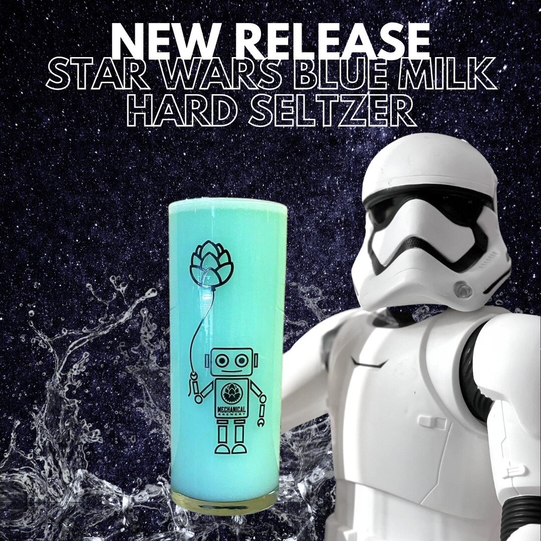 We're releasing a special batch of our very own Blue Milk Hard Selzer today in honor of #StarWarsDay. It features blue raspberry, coconut and oat milk plus, a touch of pineapple. Stop by 3pm-9pm. #maythe4thbywithyou #mechanicalbrewery #bluemilk