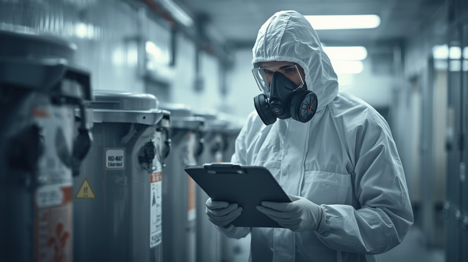 Licensed biohazard technician completing final clearance documentation after cleanup in Olympia, WA.