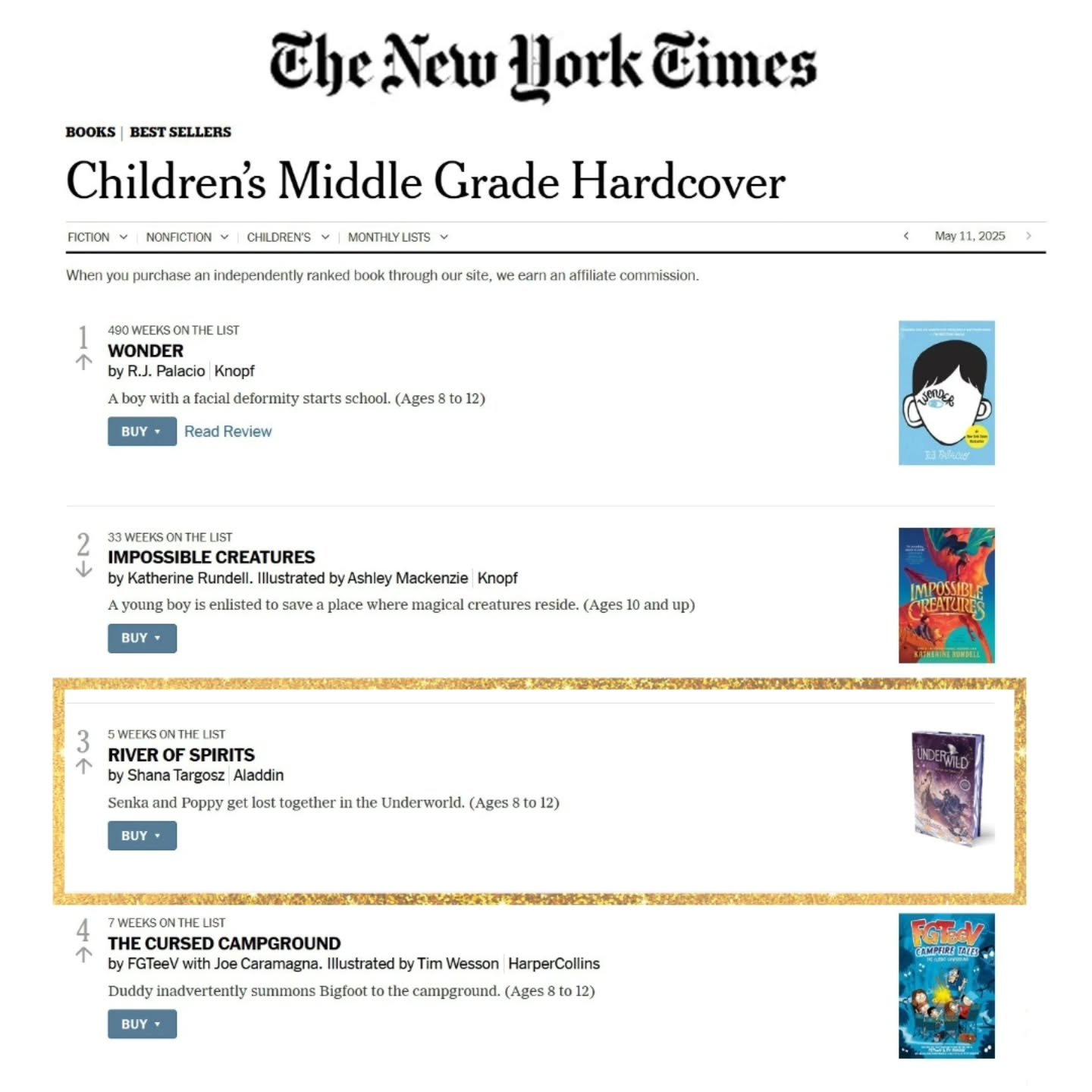 Adding to the grid to remember that this did happen and to convince myself it is real 😭💙

THE UNDERWILD: RIVER OF SPIRITS is still on the New York Times Bestseller list for the fifth week in a row, this time at #3. Thank you, @nytimes!

Thank you t