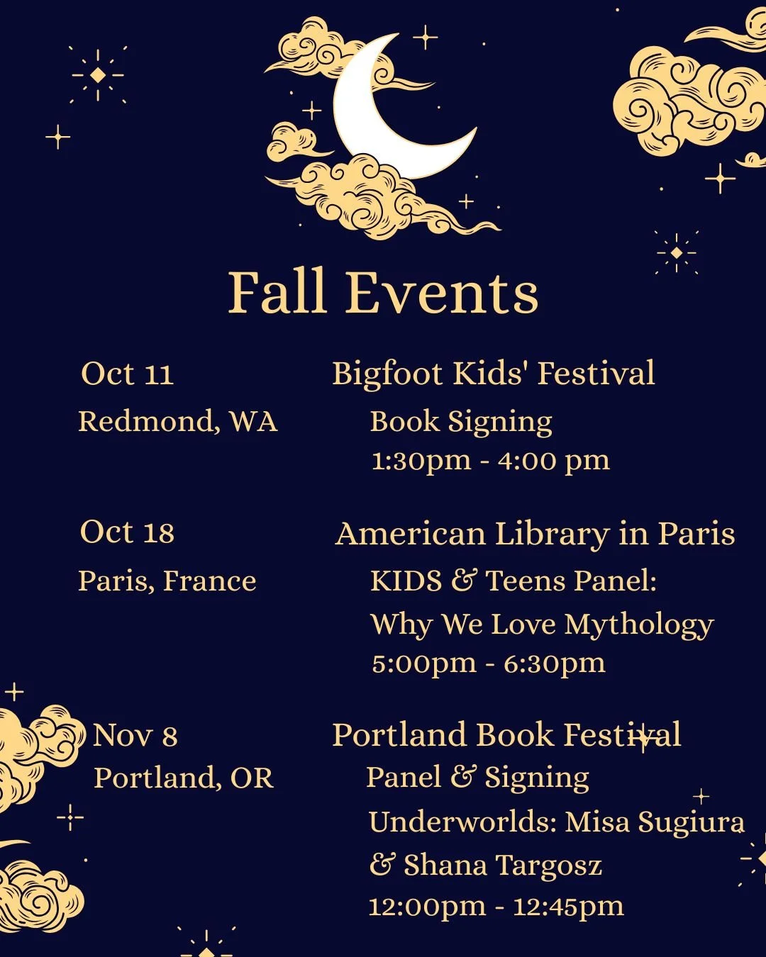 Fall Book Events &amp; Book Signings ✨

I'm so excited to share the news that I will be in France *next week* at the American Library in Paris! I'll be in conversation with Julia Par&eacute;, Tom Pollock, Anne Chassagnol, and Tracey Baptiste! (Yes, I