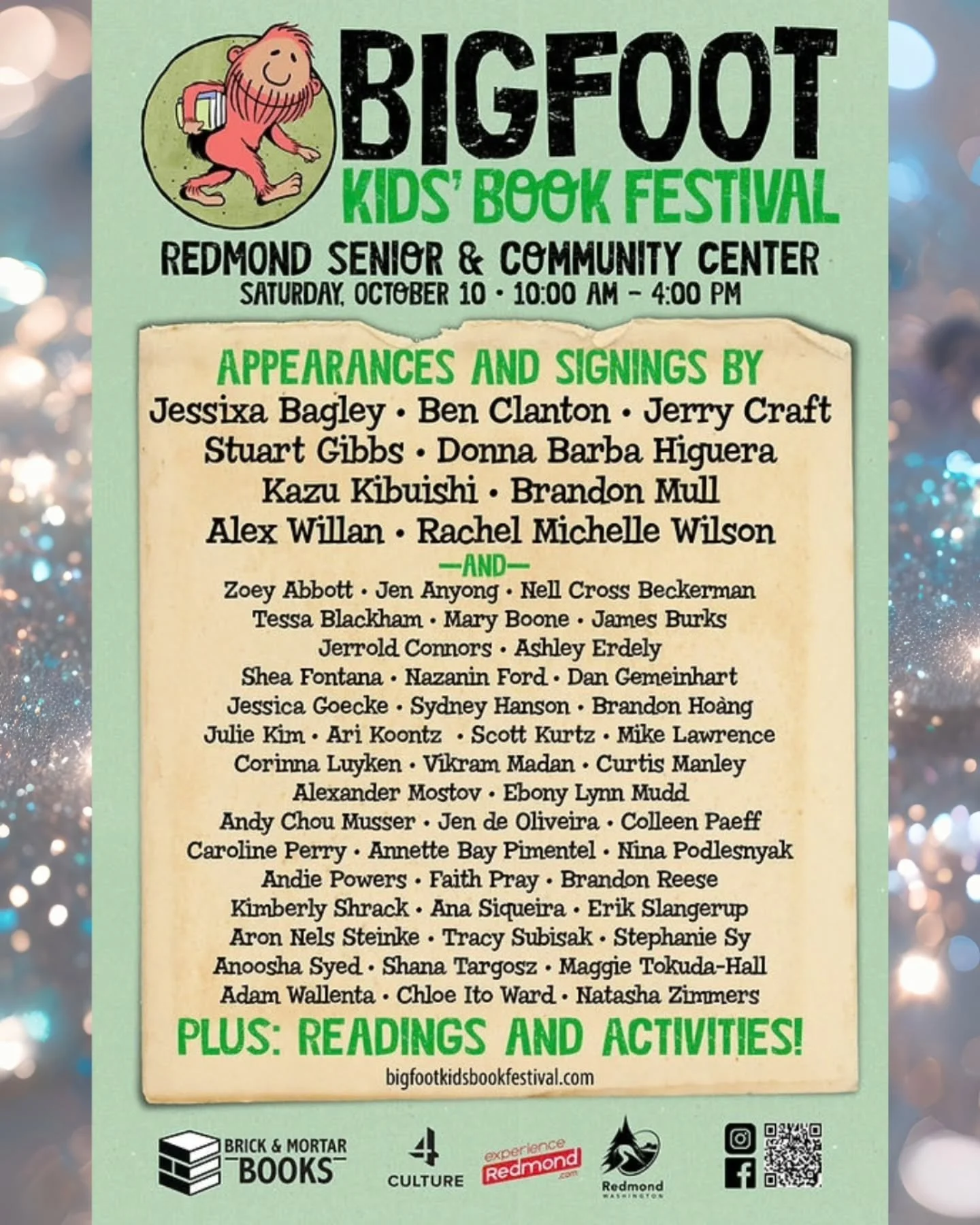 Seattle area friends! I will be at the Bigfoot Kids' Book Festival in Redmond, WA ✨️ tomorrow✨️

Come meet me and all of these amazing authors on Saturday, October 10th! I'll be signing my books from 1:30pm-4pm in the main community room, table 12. I