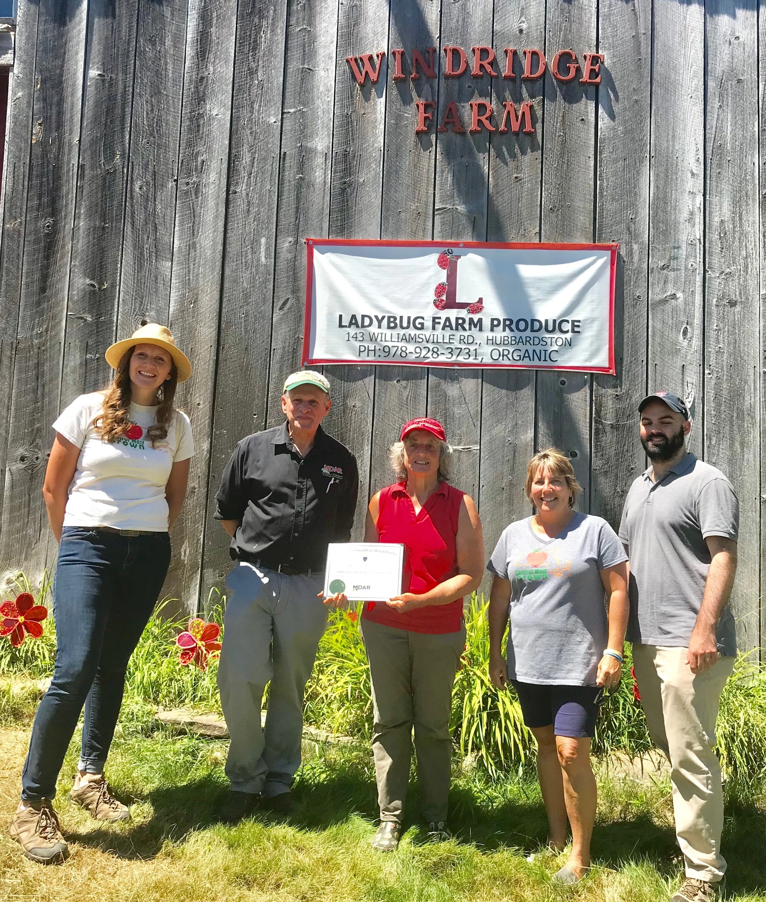 Mackenzie May, Director CMG; John Lebeaux, Commissioner of the Dept. of Agriculture; Cathy Hansgate, Ladybug Farm Produce; Senator Anne Gobi; Seth Nadeau, Congressman Jim McGovern’s Office