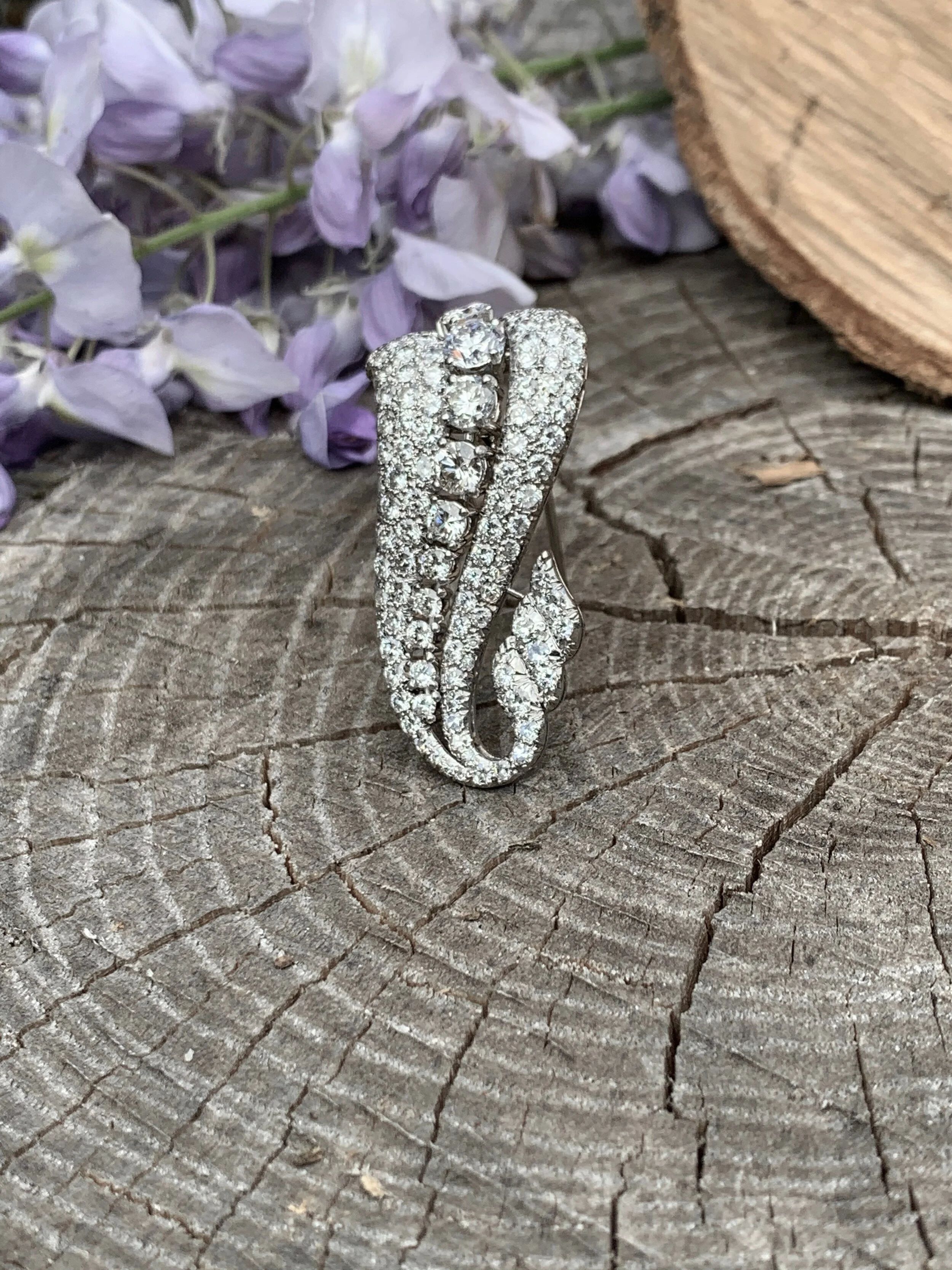 Platinum Diamond Swirl Brooch