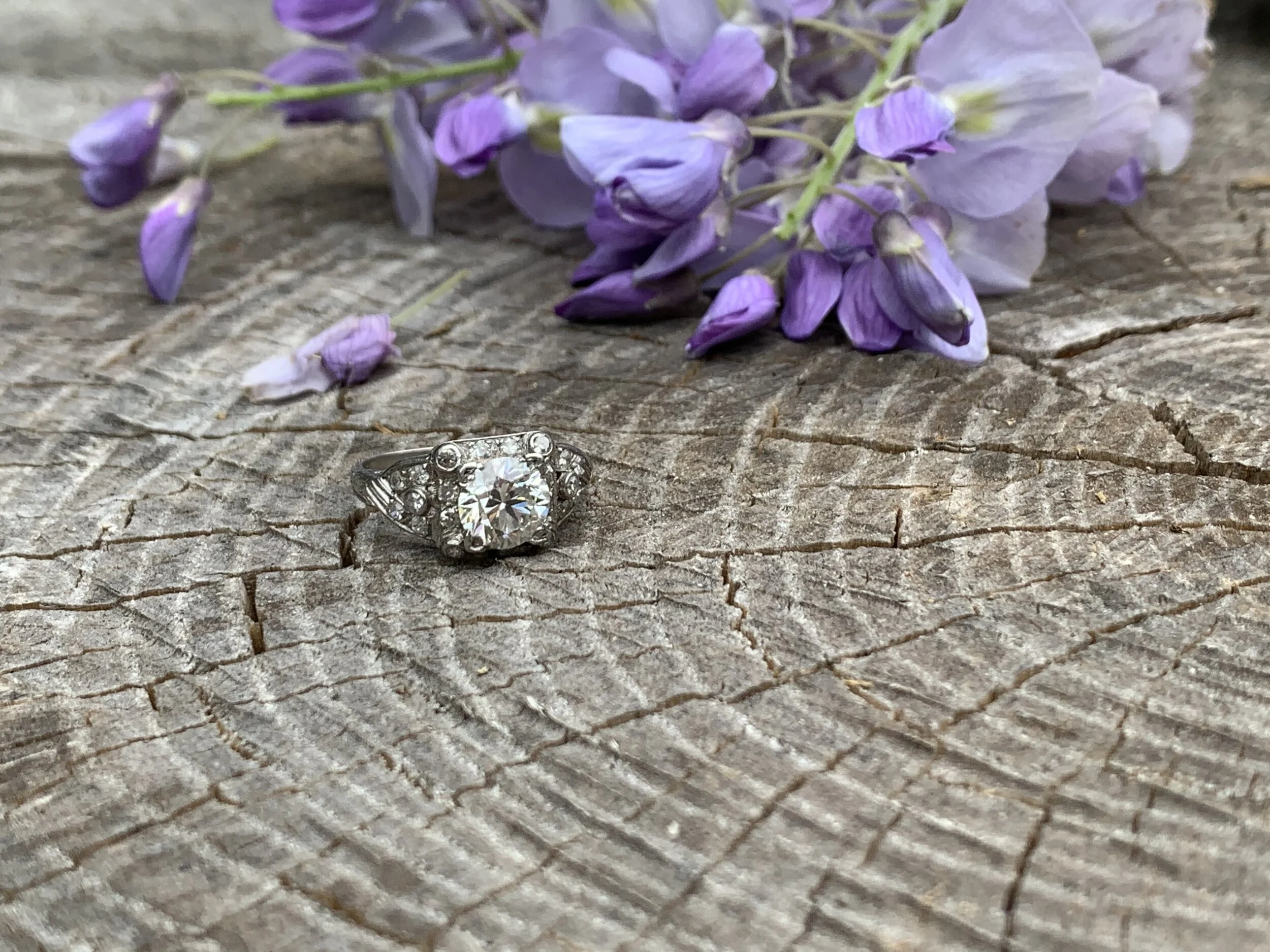 Art Deco 1920s Diamond Engagement Ring with Old European Cut Diamond