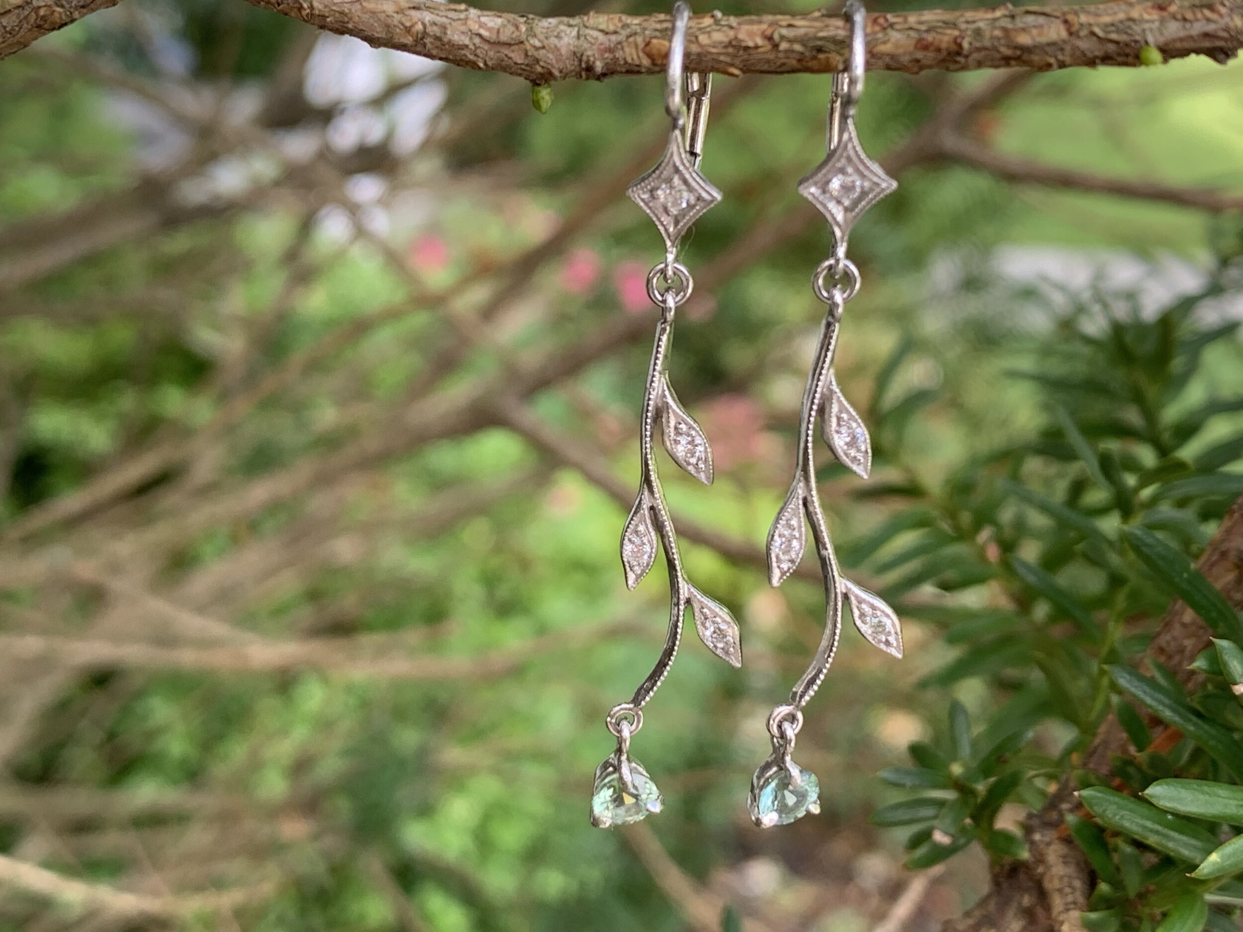 Cathy Waterman Platinum, Peridot and Diamond Earrings