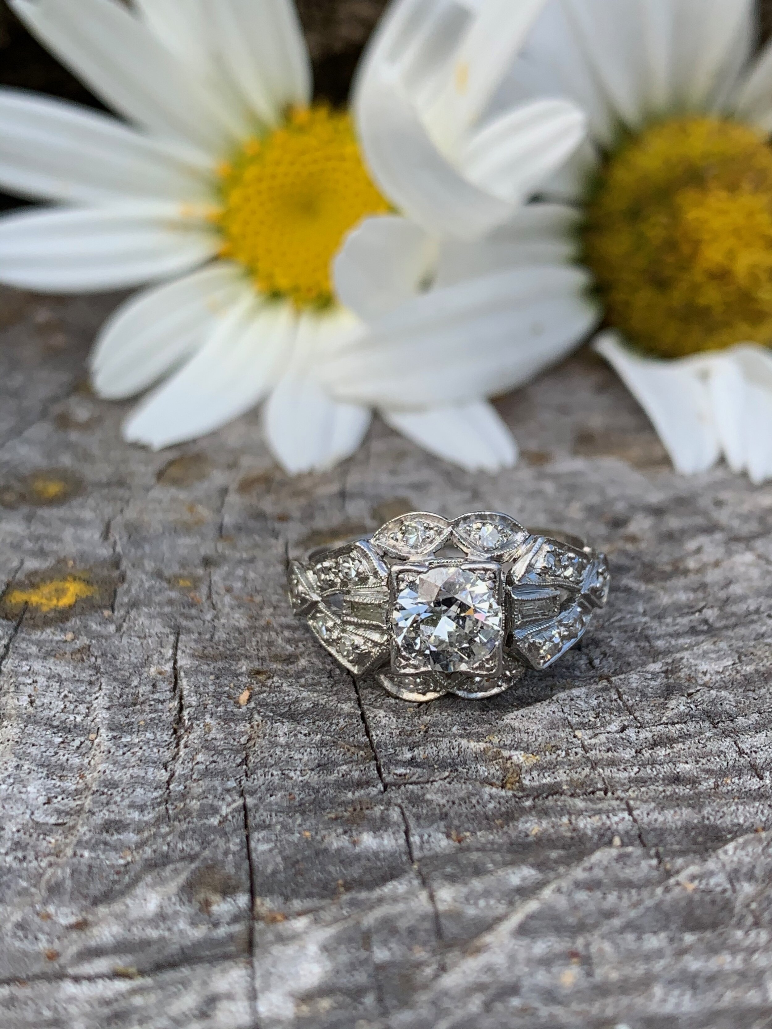 Art Deco 1920s Diamond Engagement Ring with Old European Cut Diamond