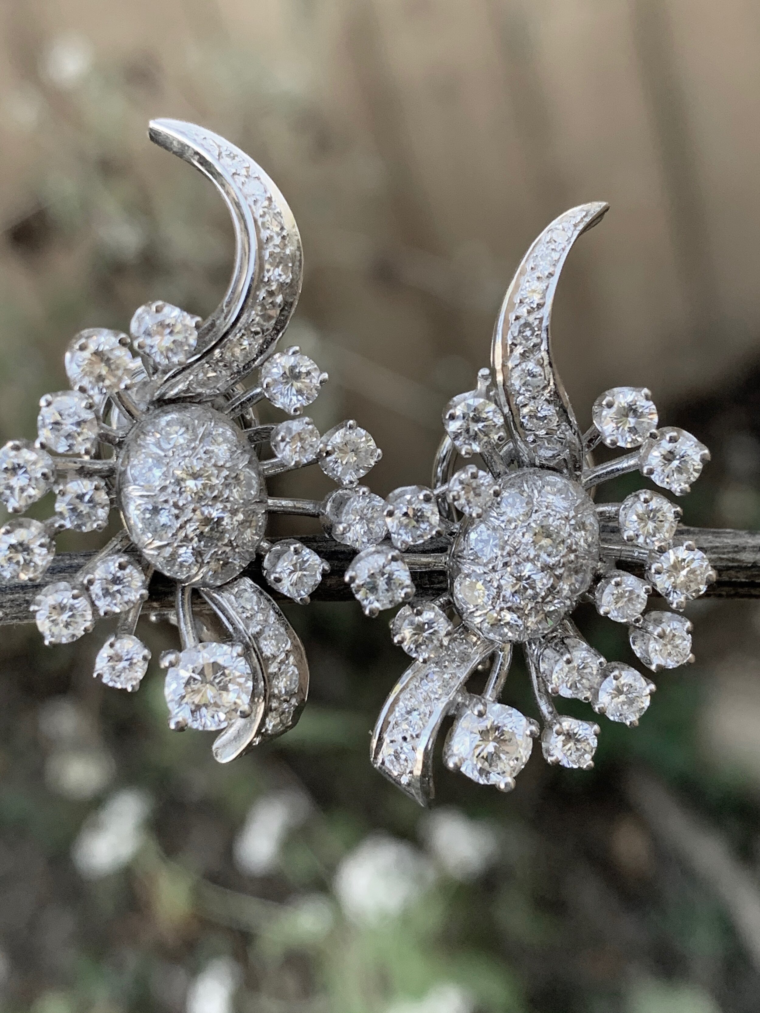 White Gold Diamond Cluster Earrings