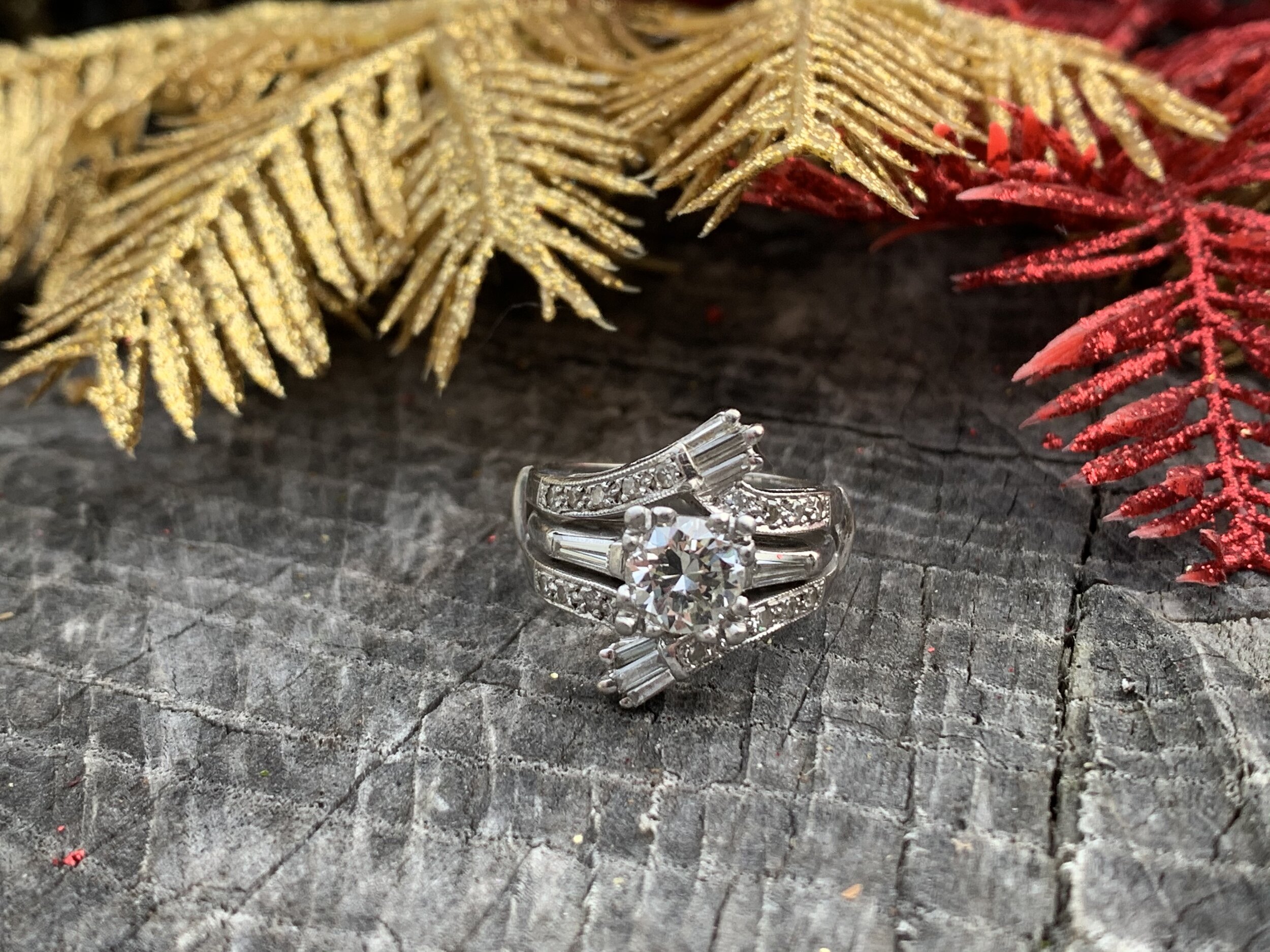 Vintage Diamond Engagement Ring and Band Insert Set