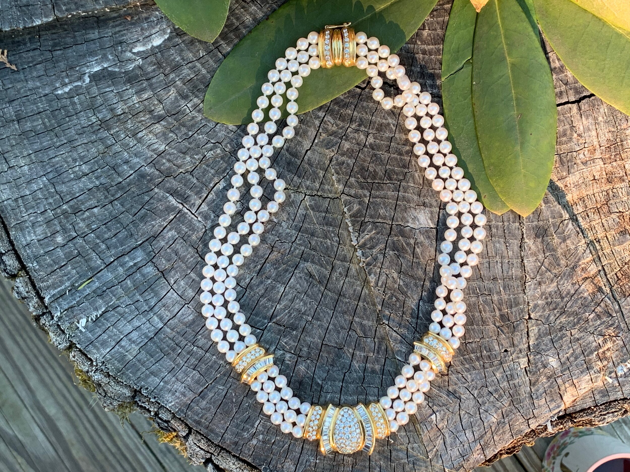 18K Yellow Gold Pearl and Diamond Choker