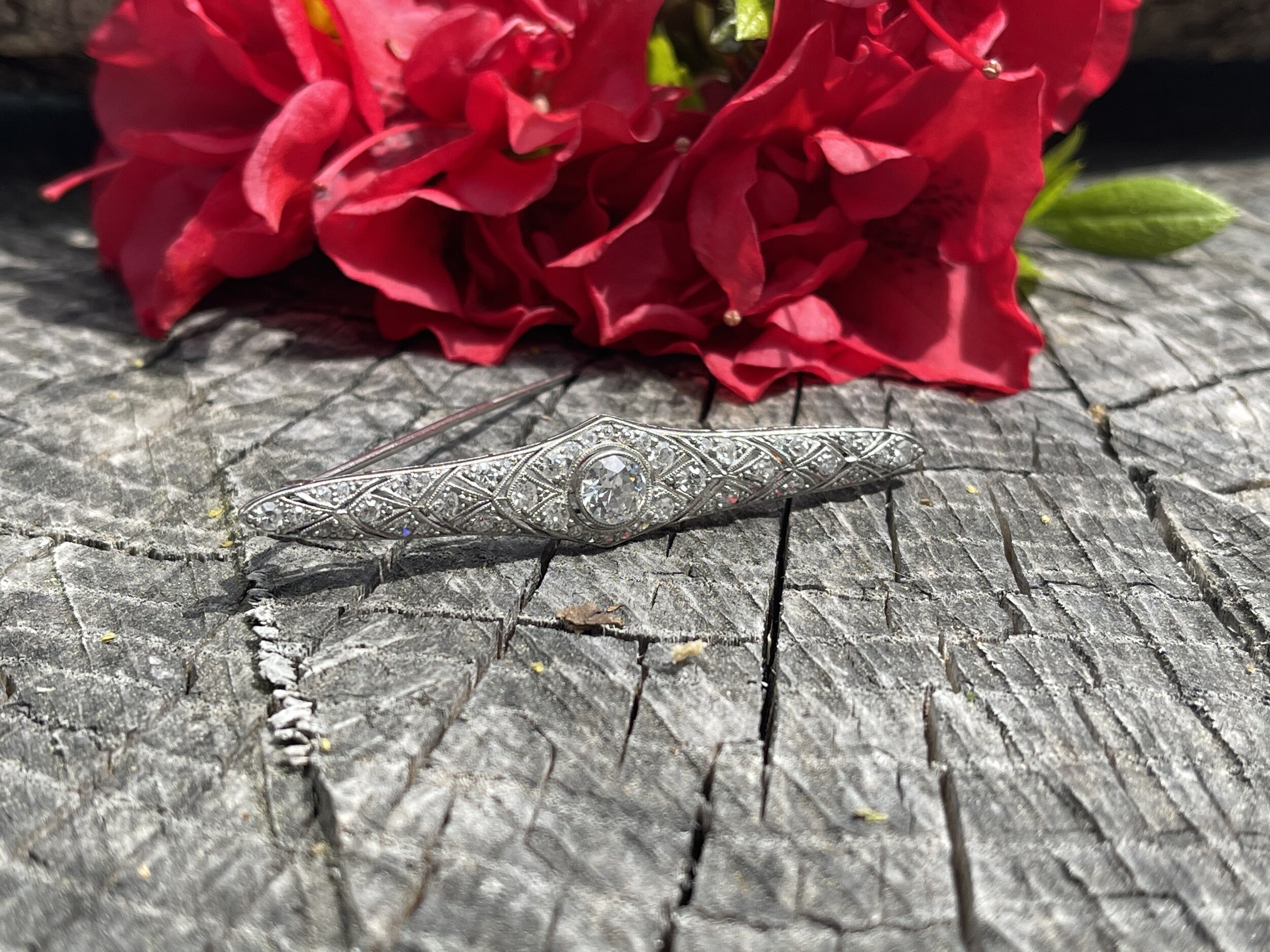 Art Deco Platinum and Diamond Bar Pin Brooch